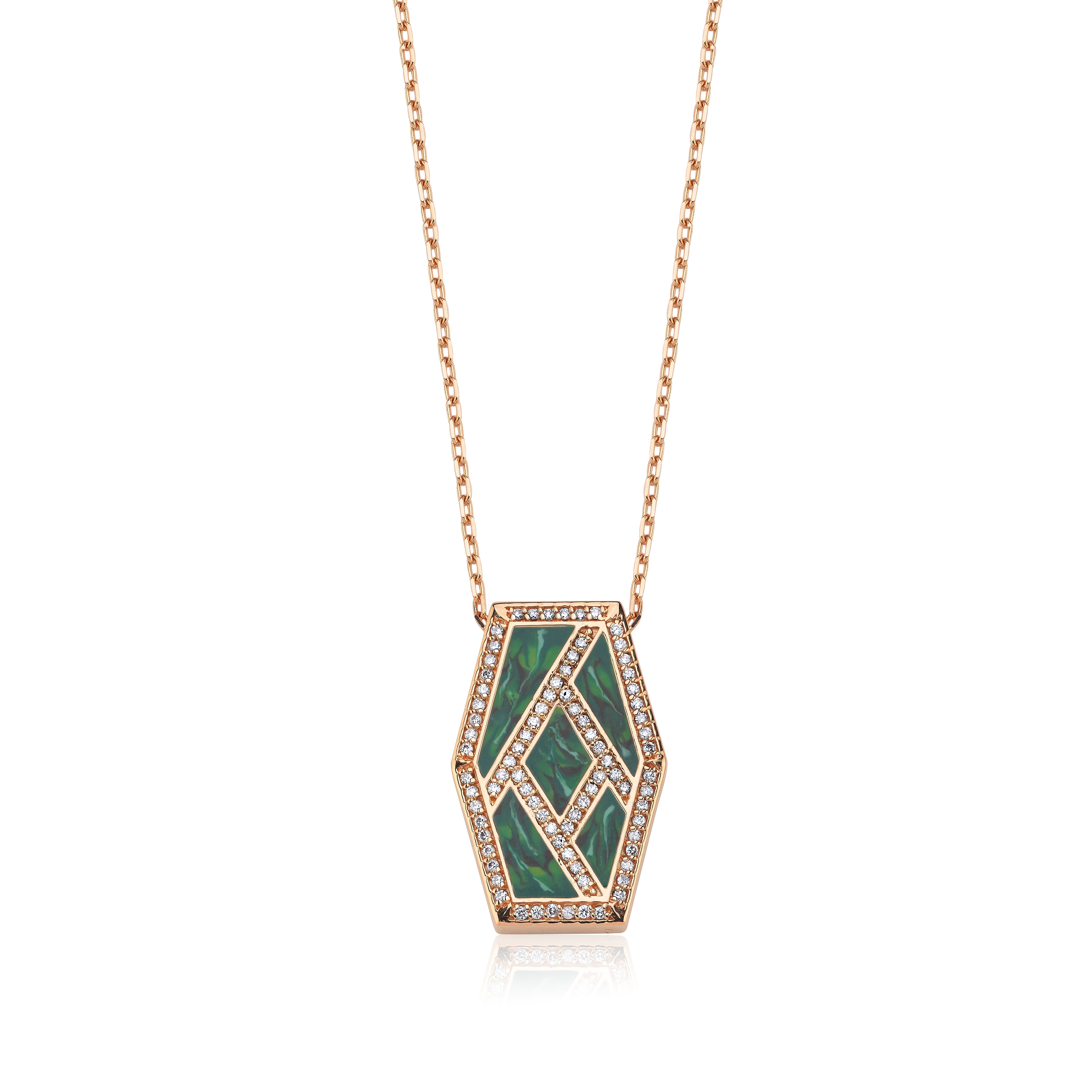 Intersection Diamond Green Enamel Necklace