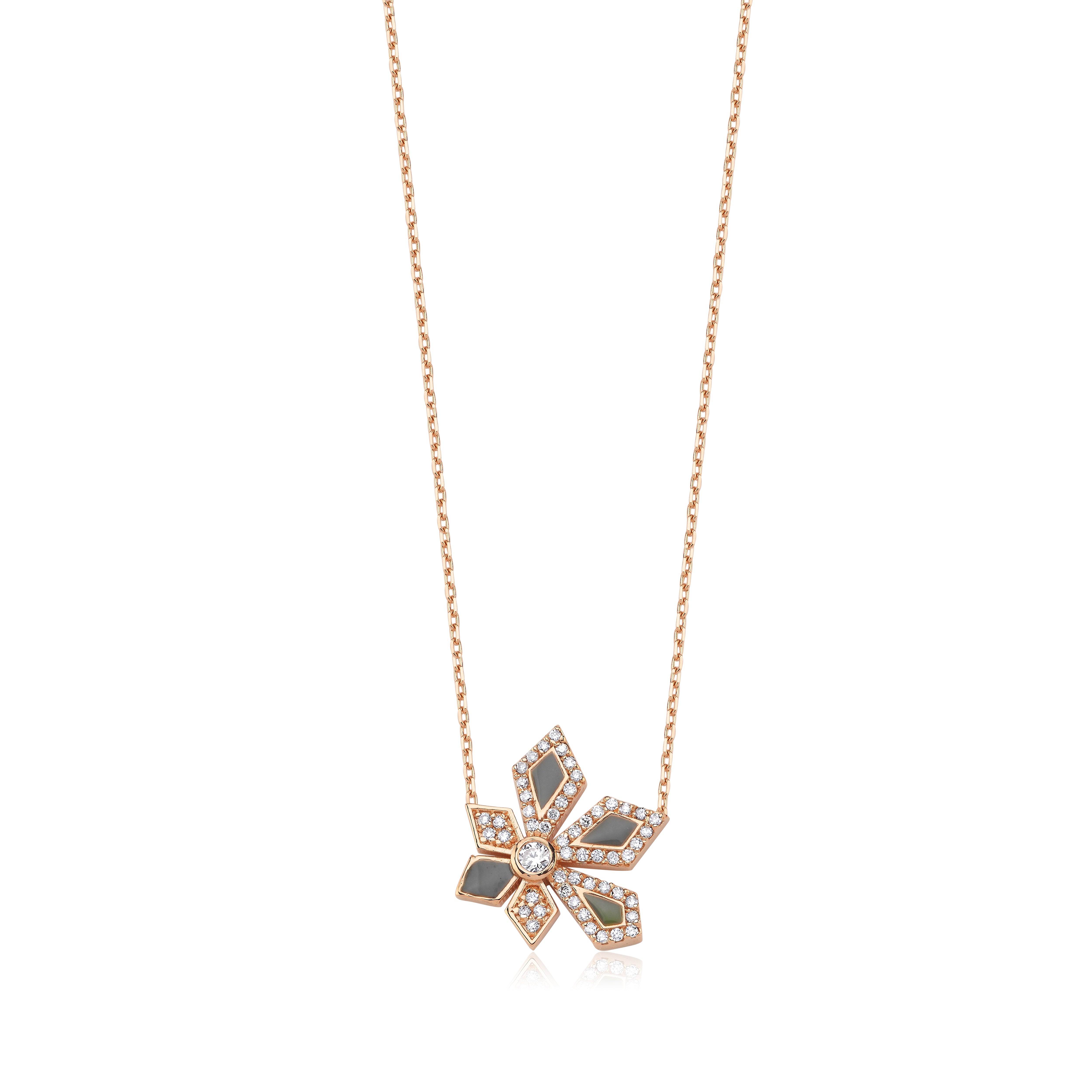 Fiore Diamond Gray Enamel Necklace