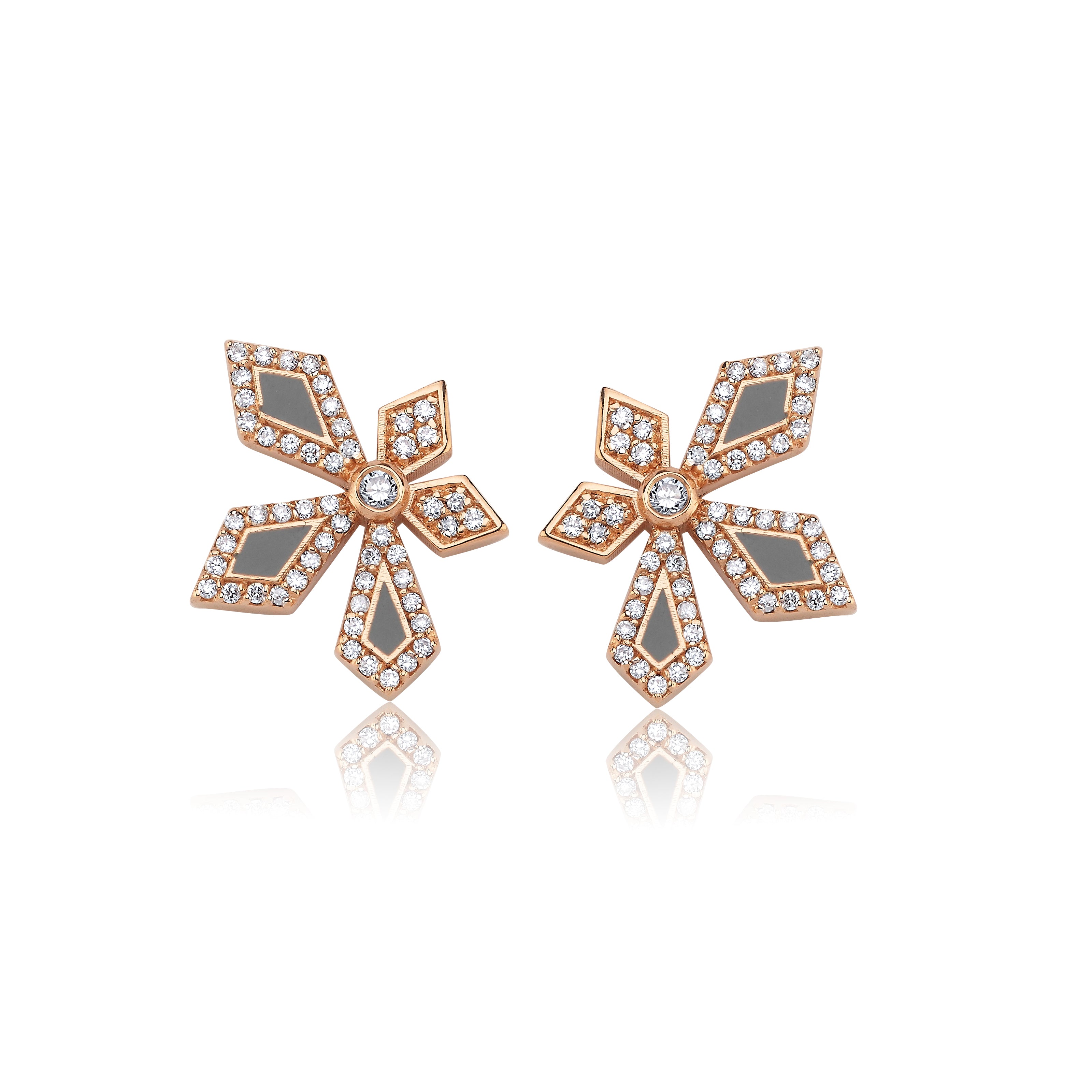 Fiore Diamond Gray Enamel Earring