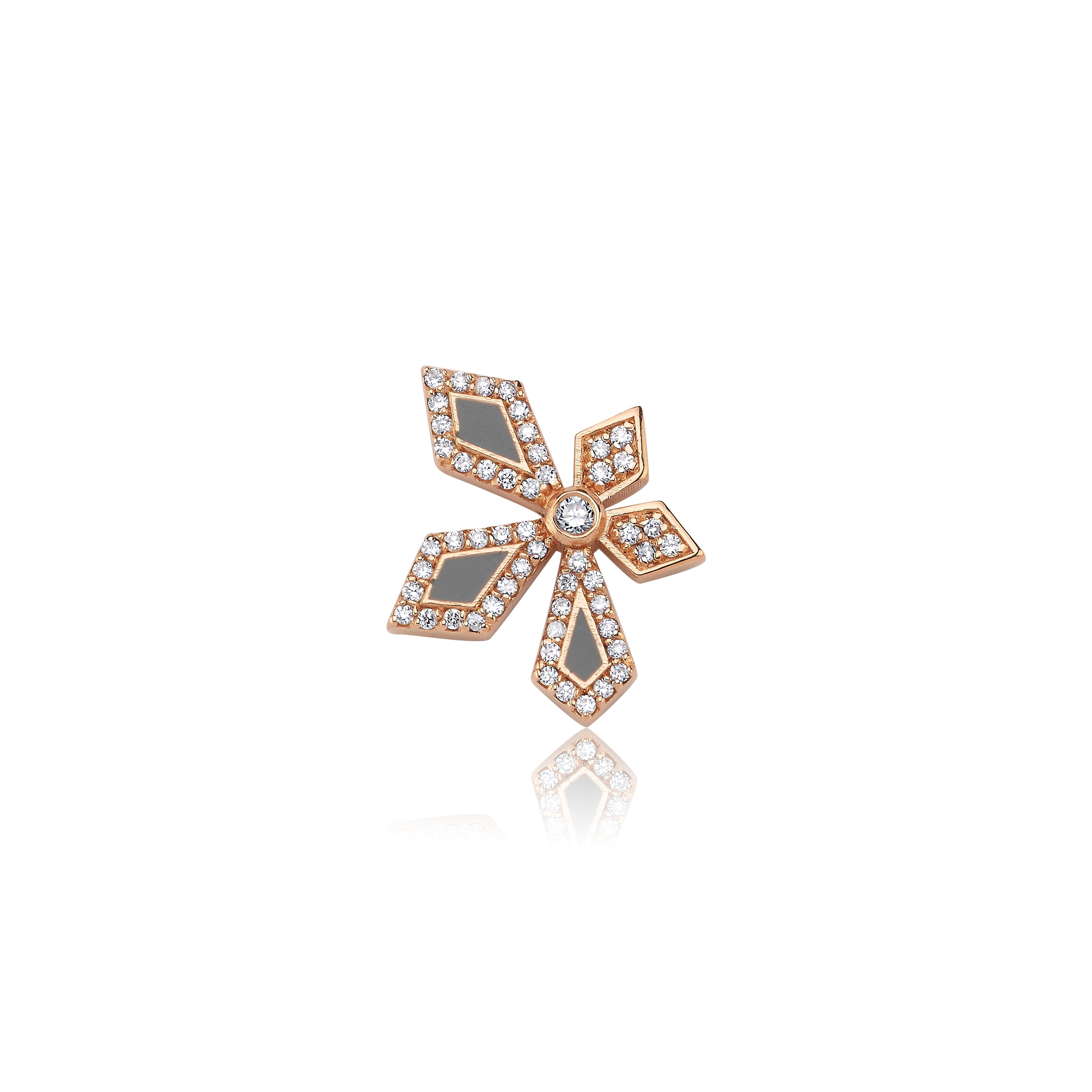 Fiore Diamond Gray Enamel Earring
