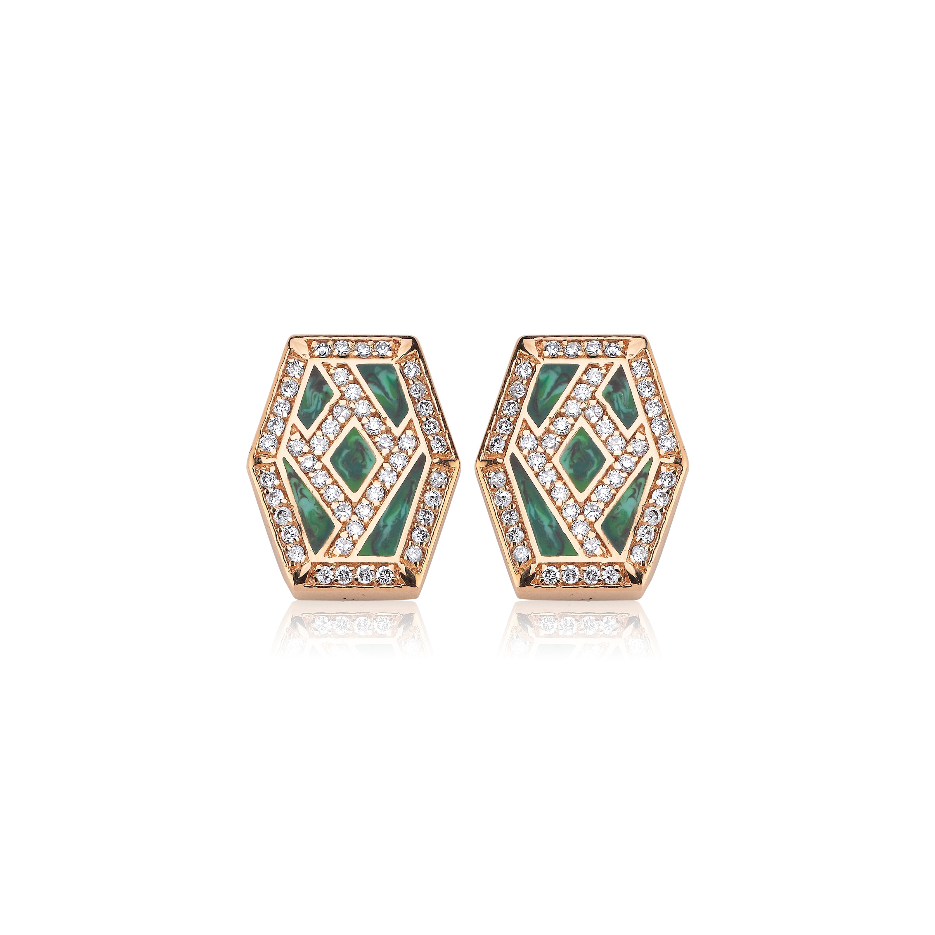 Intersection Diamond Green Enamel Earring
