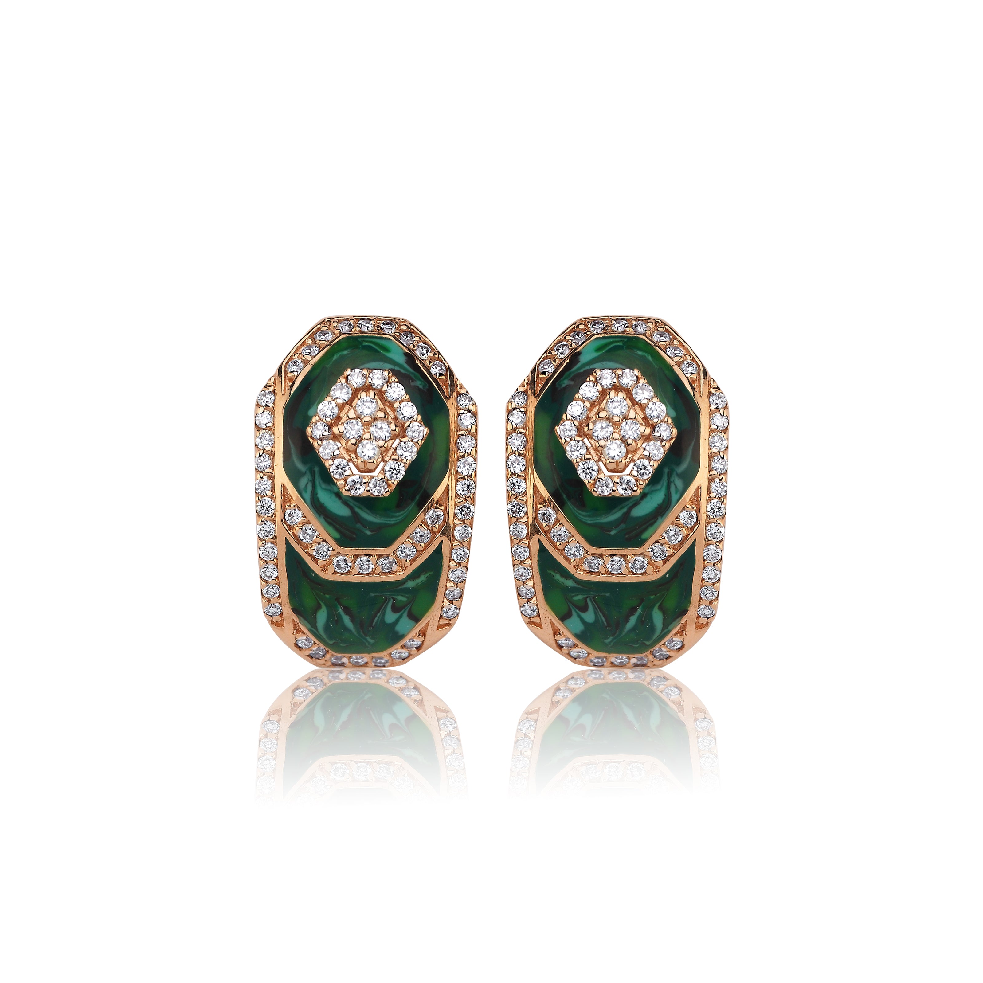 Intersection Diamond Green Enamel Earring