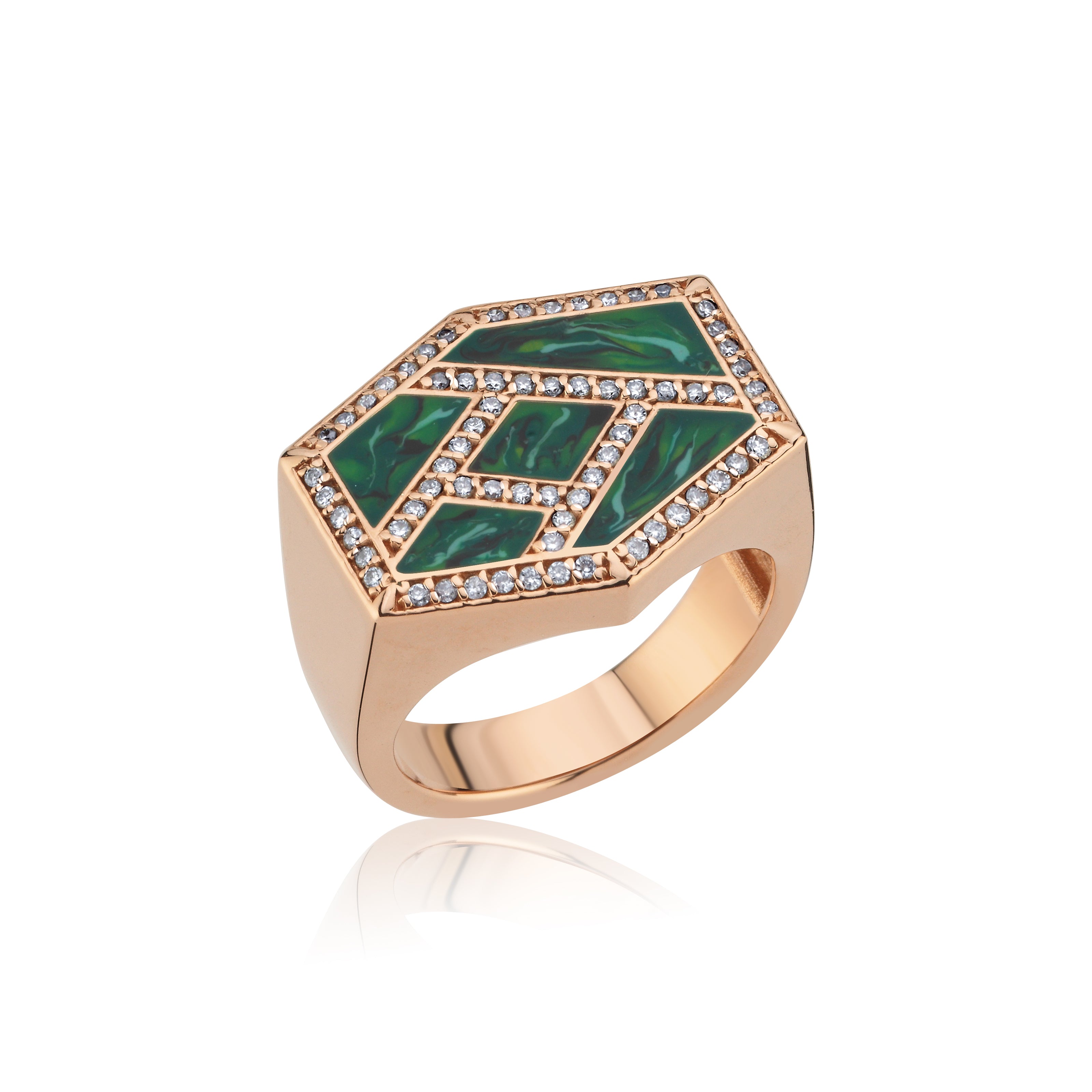 Intersection Diamond Green Enamel Ring