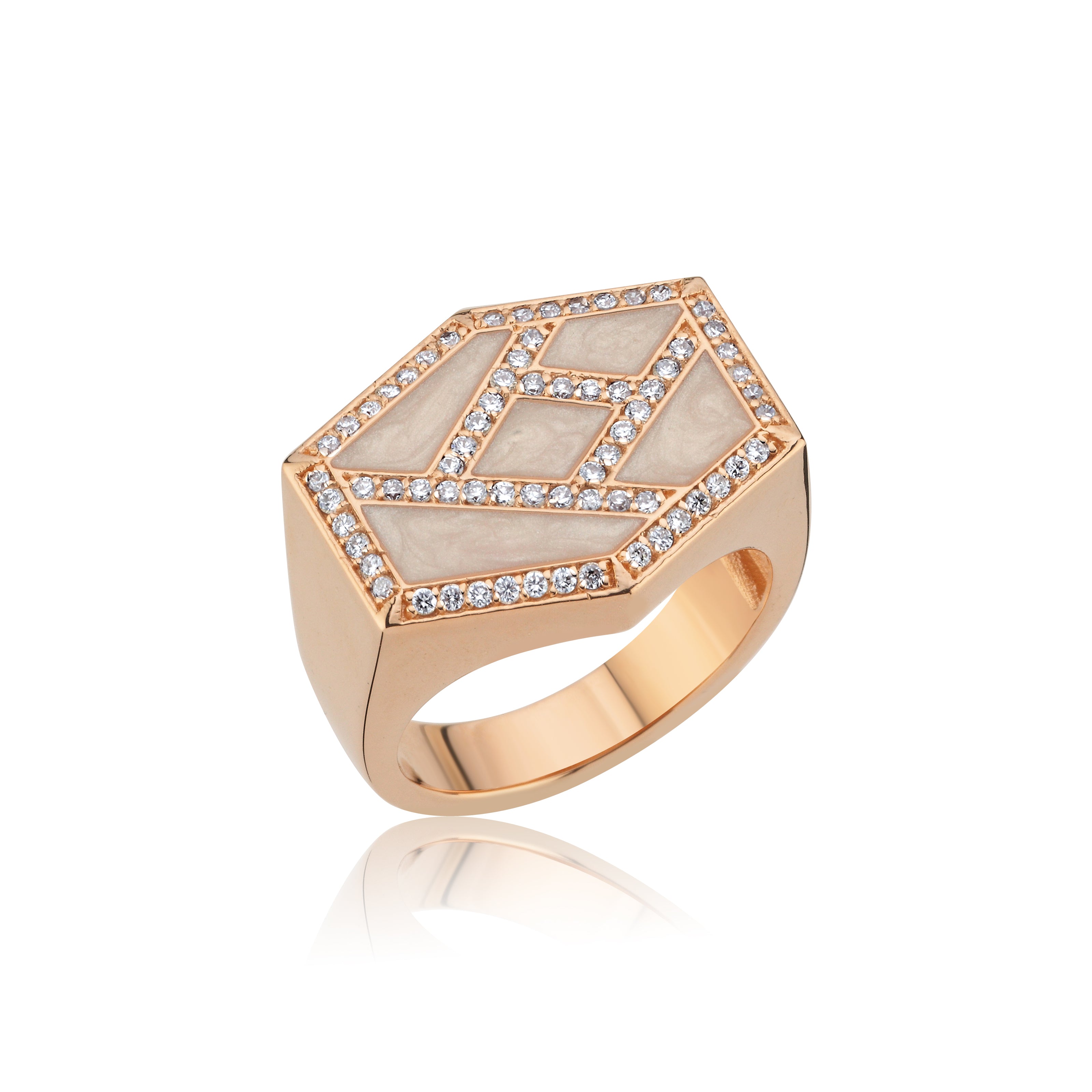 Intersection Diamond White Enamel Ring