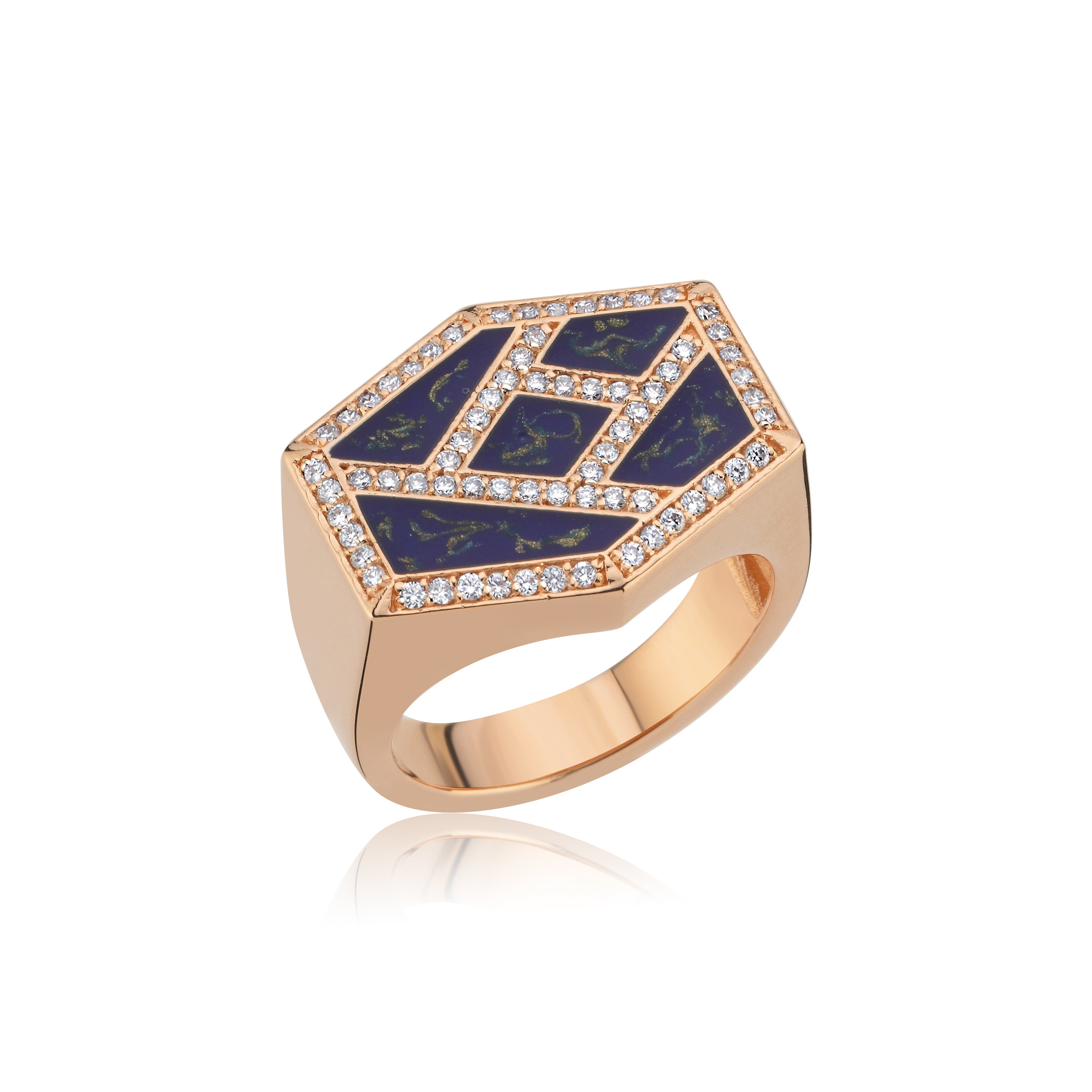 Intersection Diamond Blue Enamel Ring