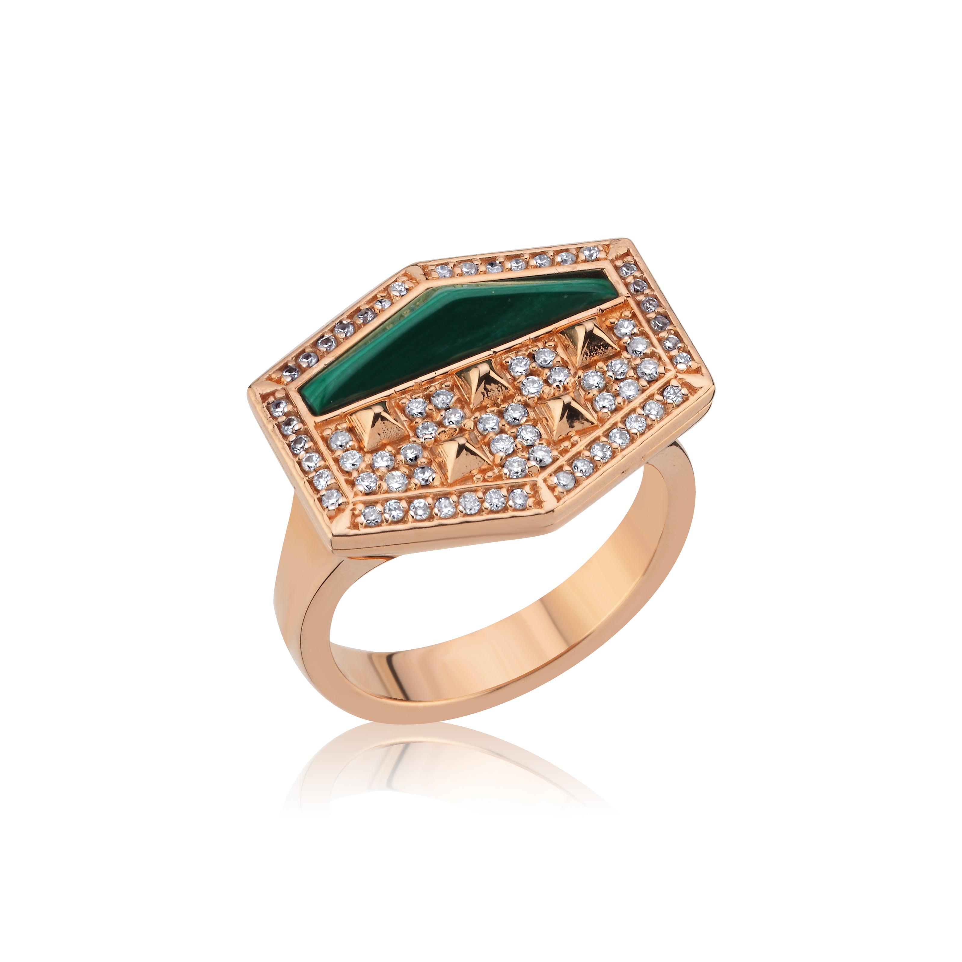 Intersection Diamond Naturel Malachite Ring