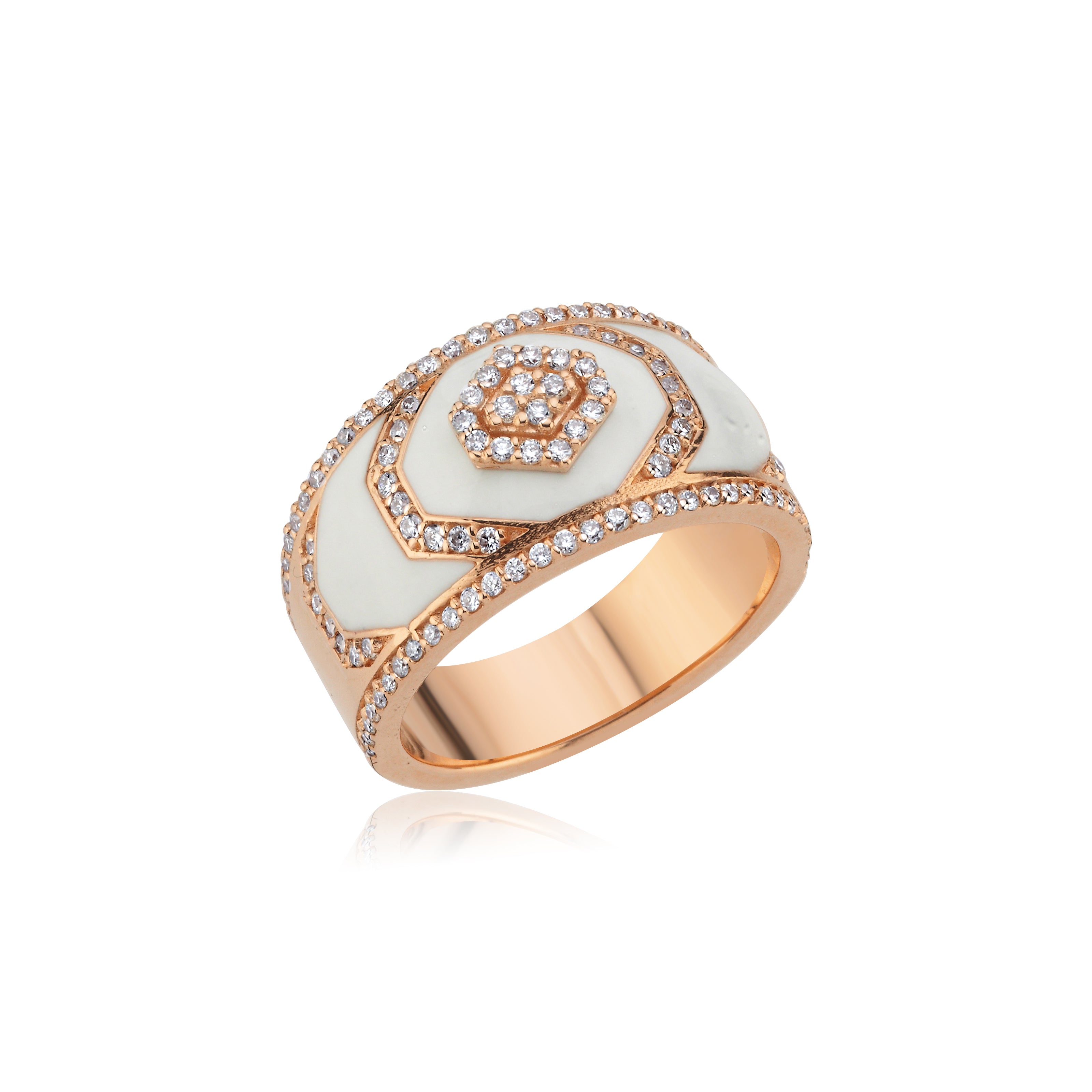 Intersection Diamond White Enamel Band Ring
