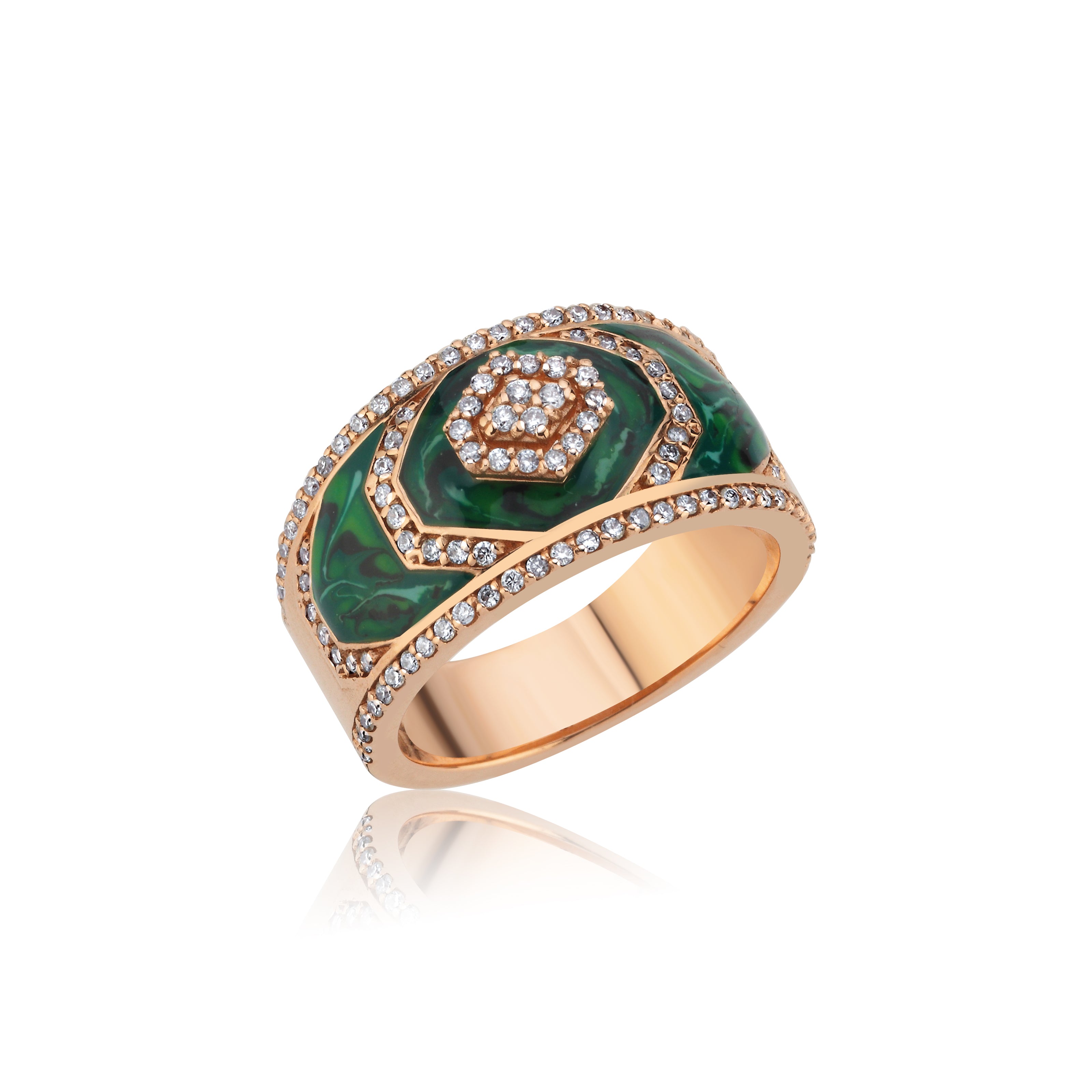 Intersection Diamond Green Enamel Band Ring