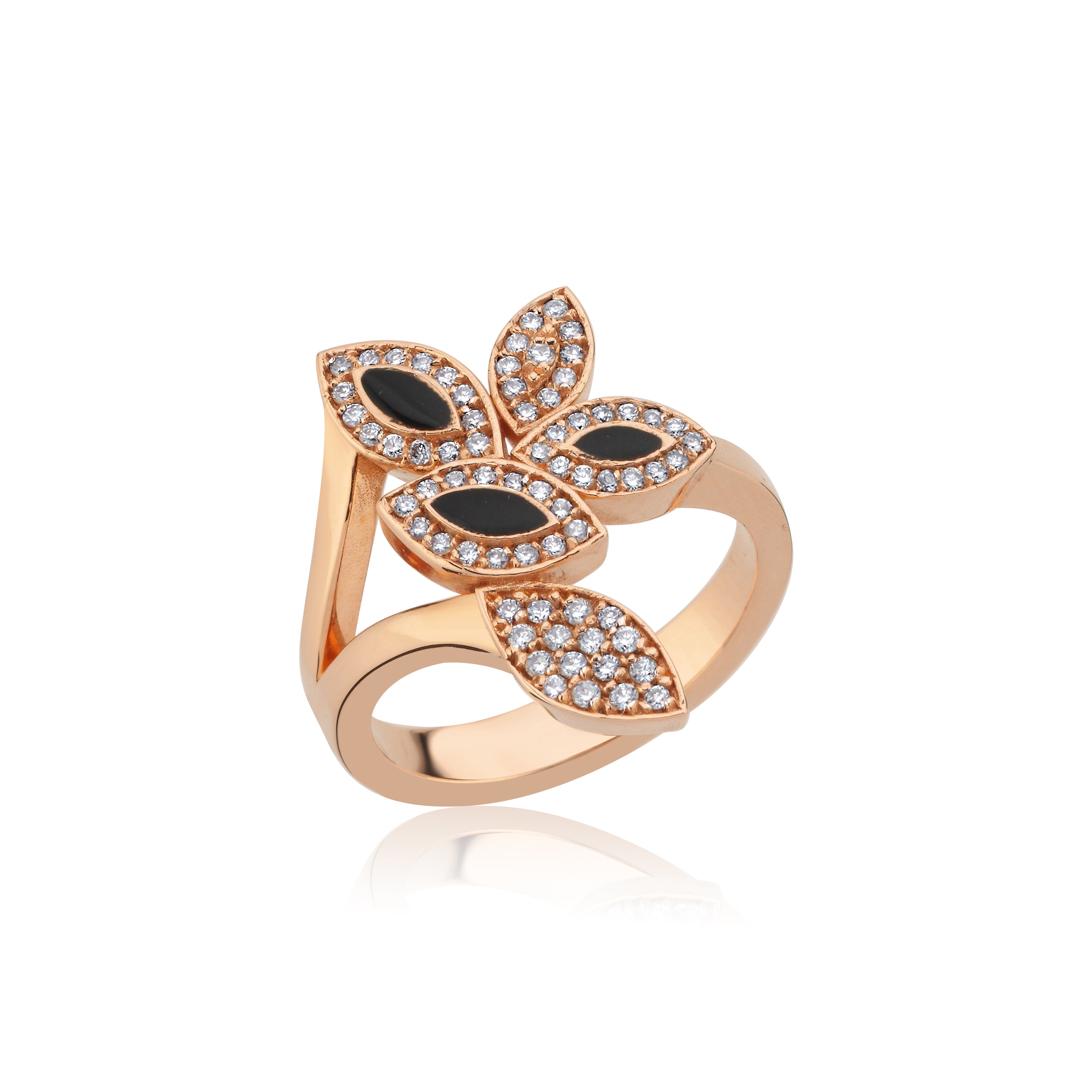 Fiore Diamond Black Enamel Ring