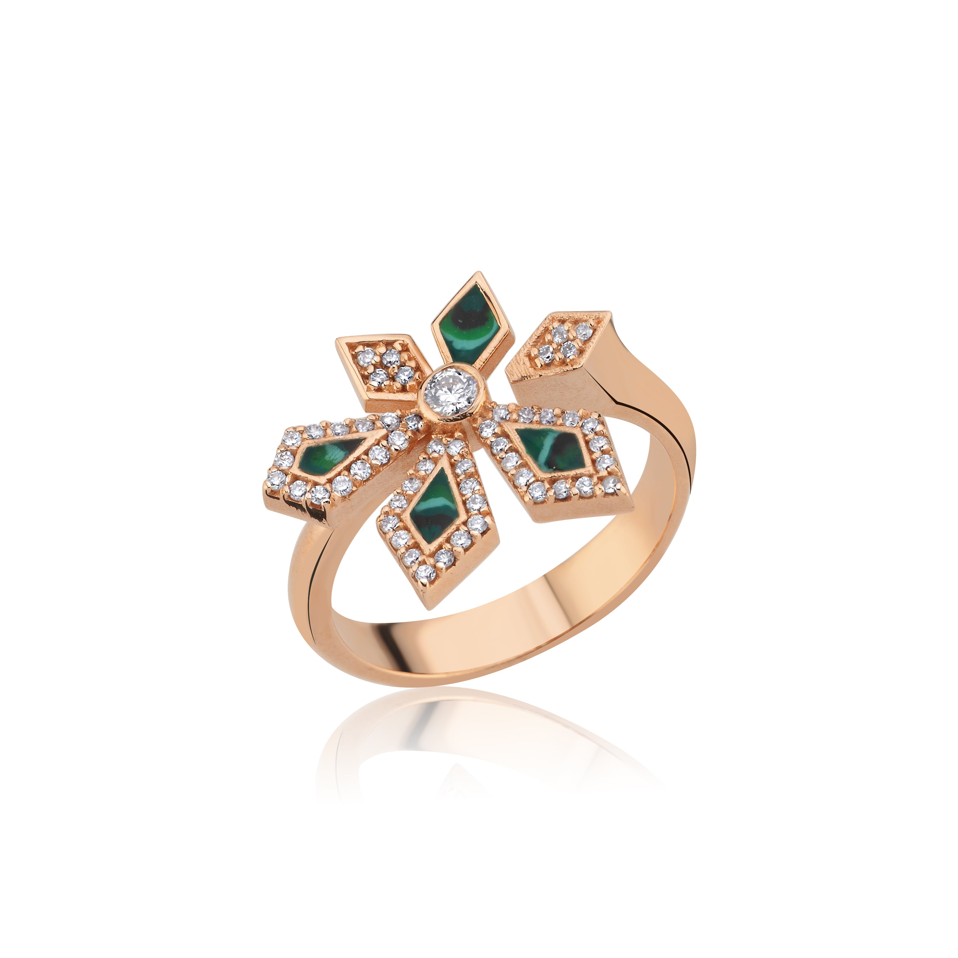 Fiore Diamond Green Enamel Ring