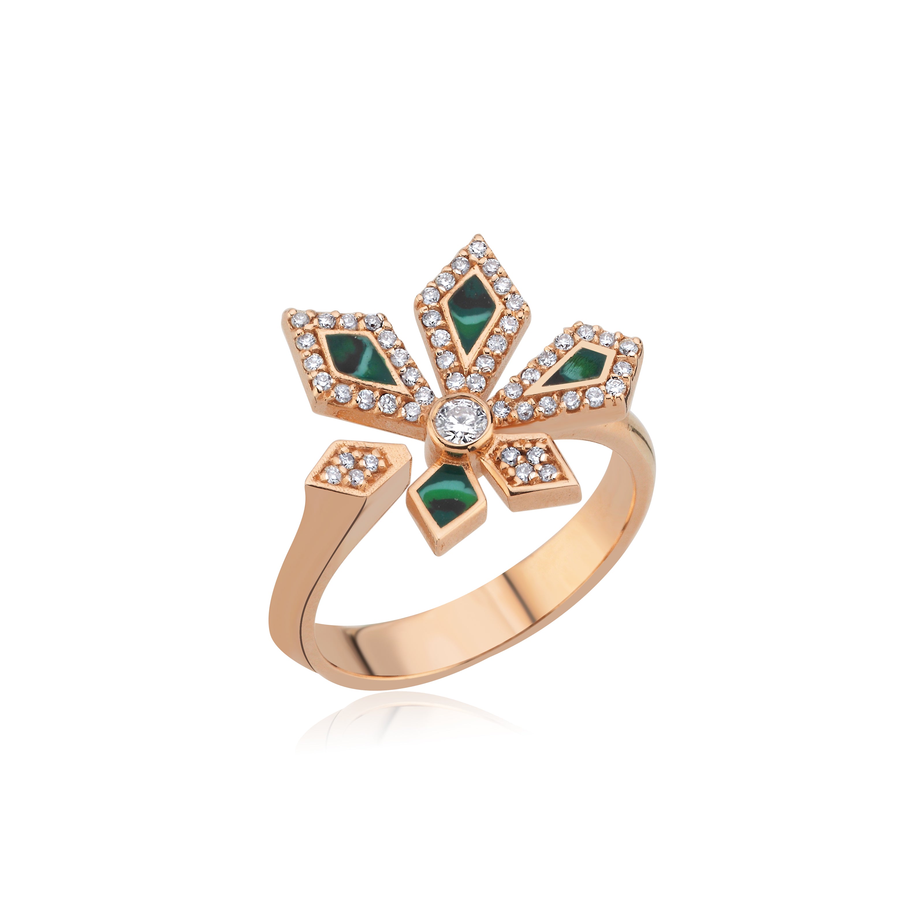 Fiore Diamond Green Enamel Ring