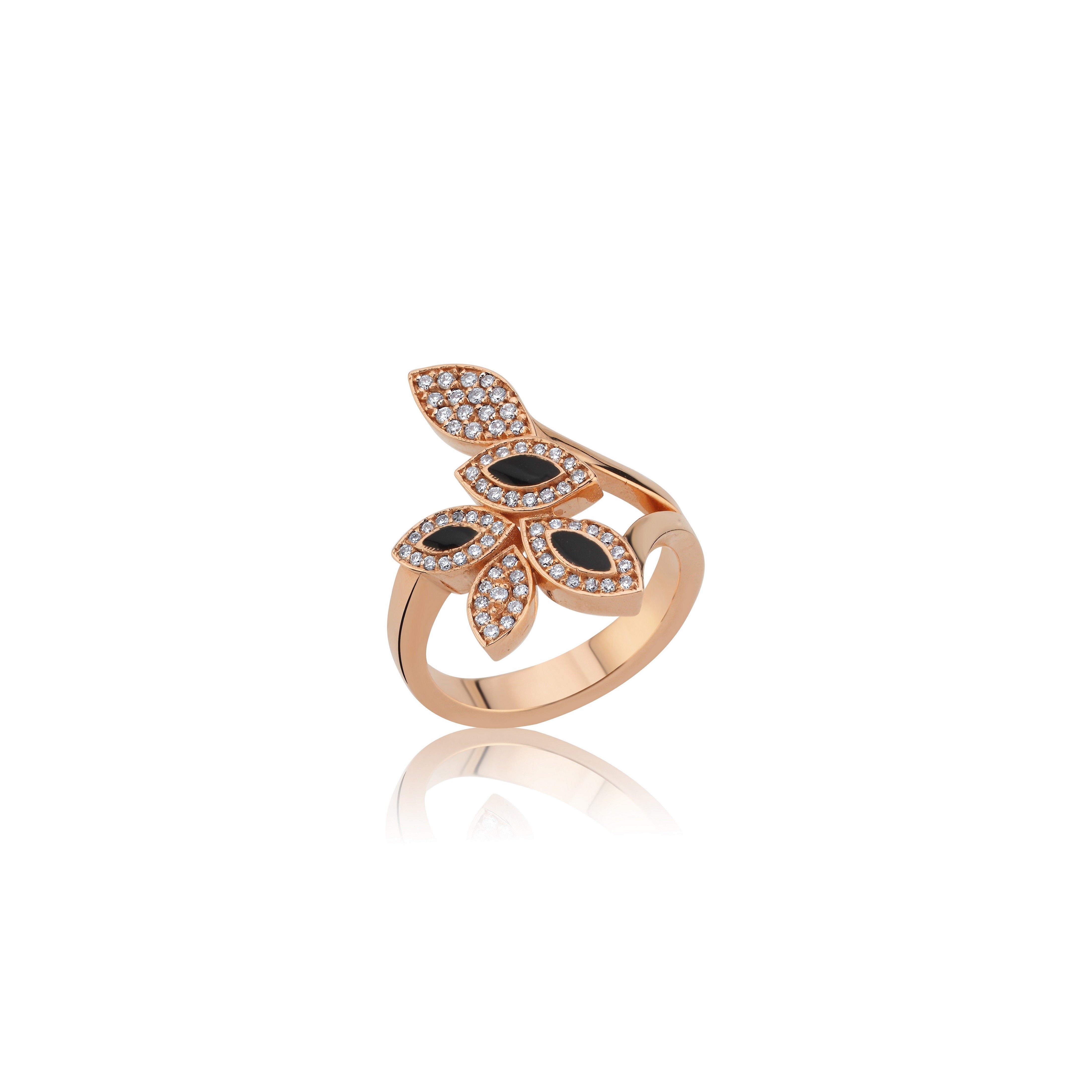 Fiore Diamond Black Enamel Ring