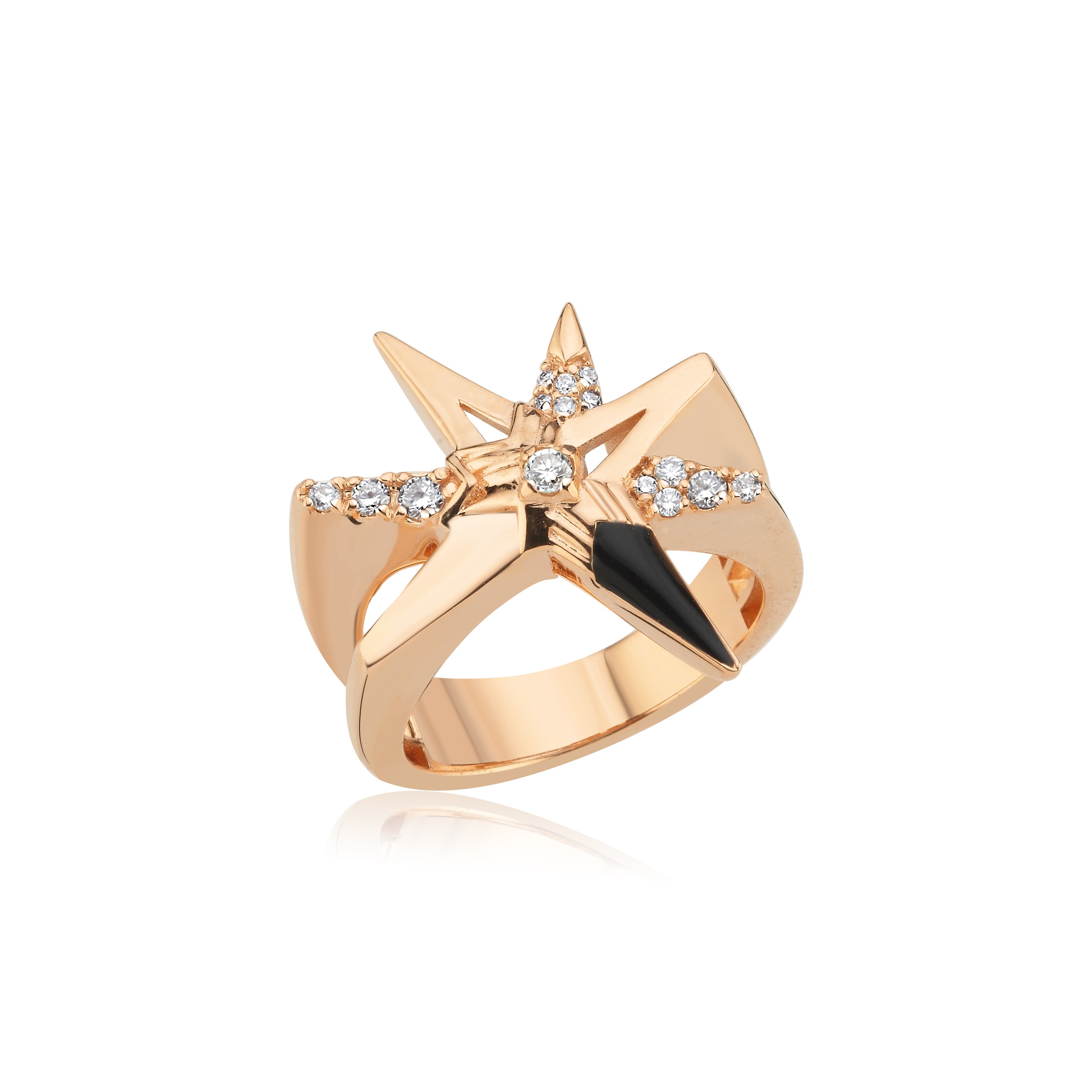 Stern Diamond With Black Enamel Ring