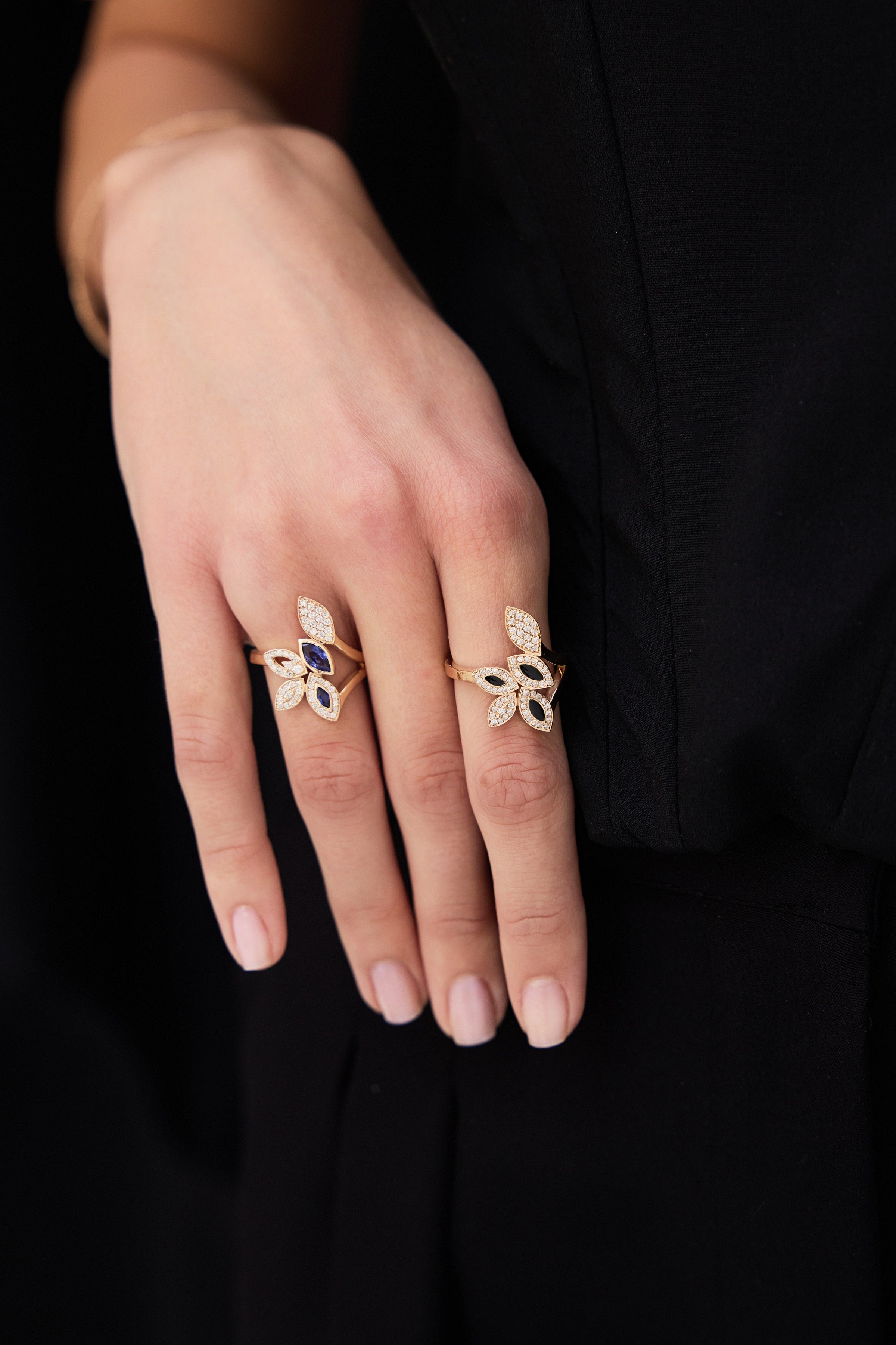 Fiore Diamond Black Enamel Ring