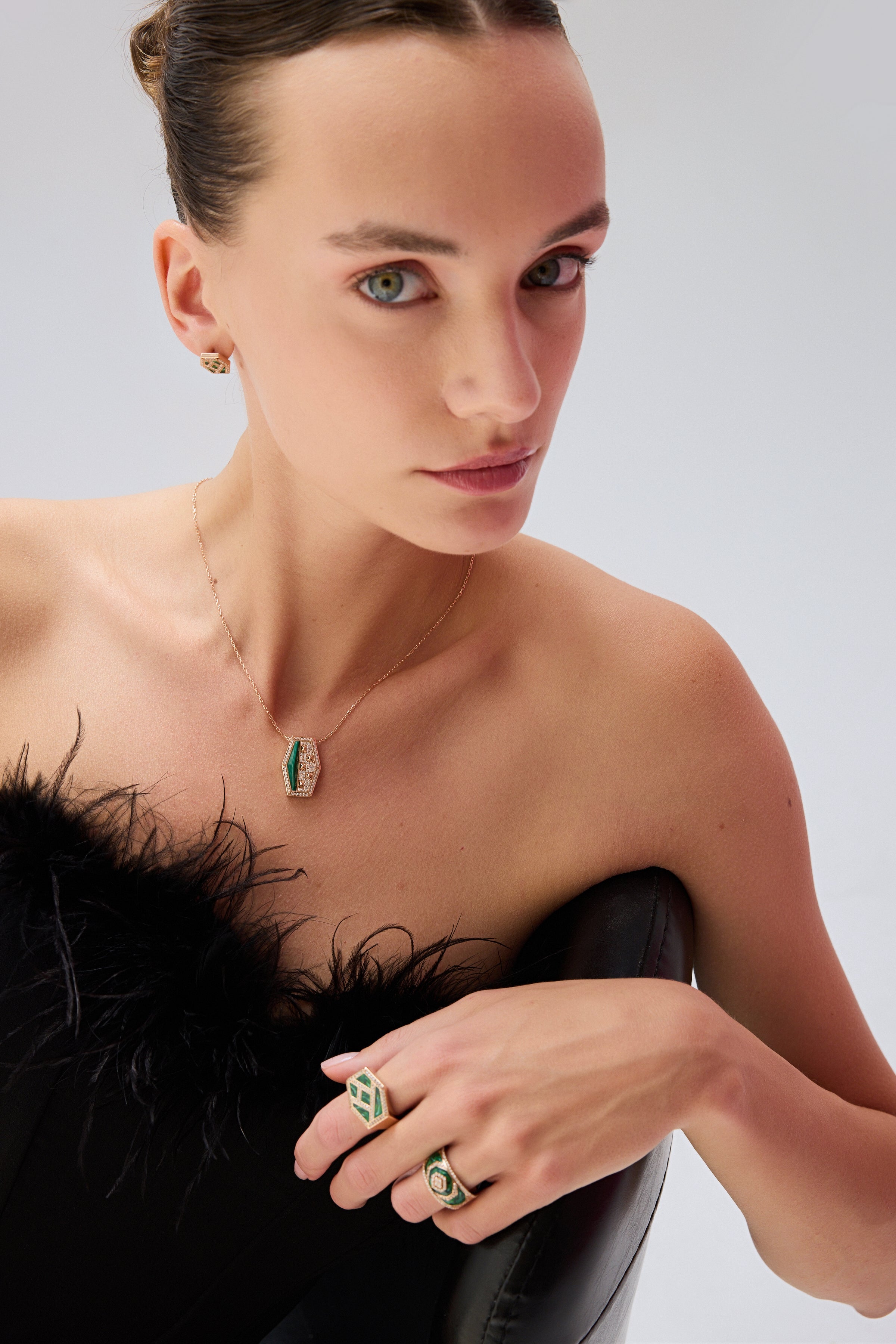 Intersection Diamond Green Enamel Ring