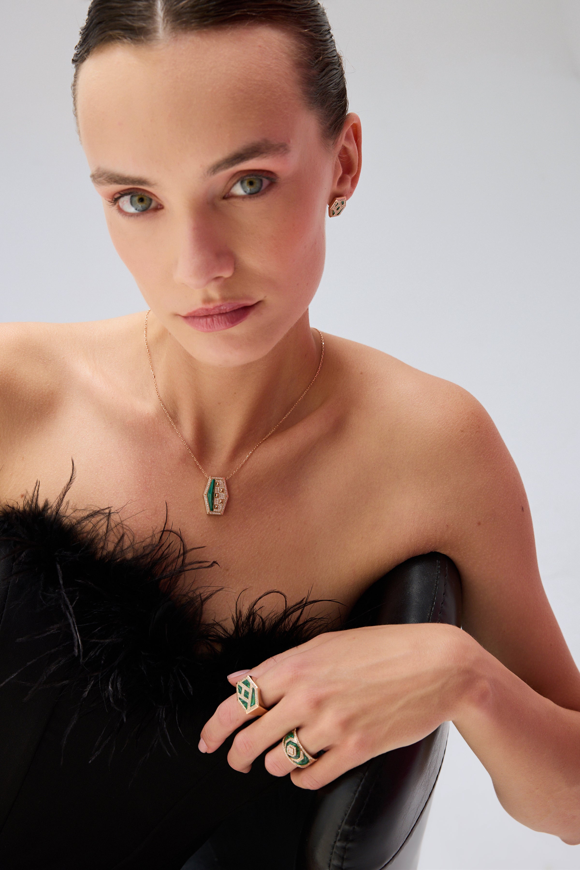 Intersection Diamond Naturel Malachite Necklace