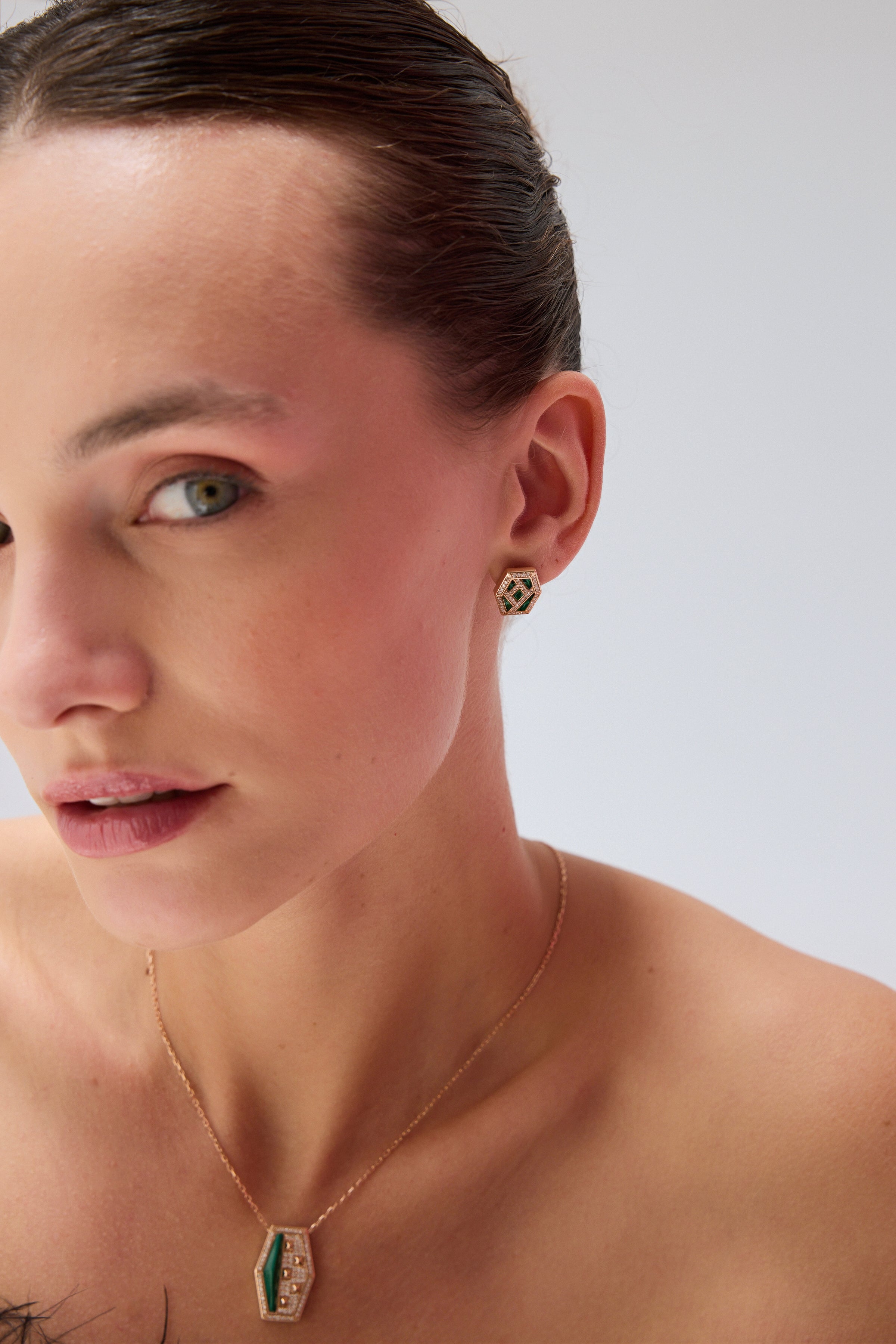 Intersection Diamond Green Enamel Earring