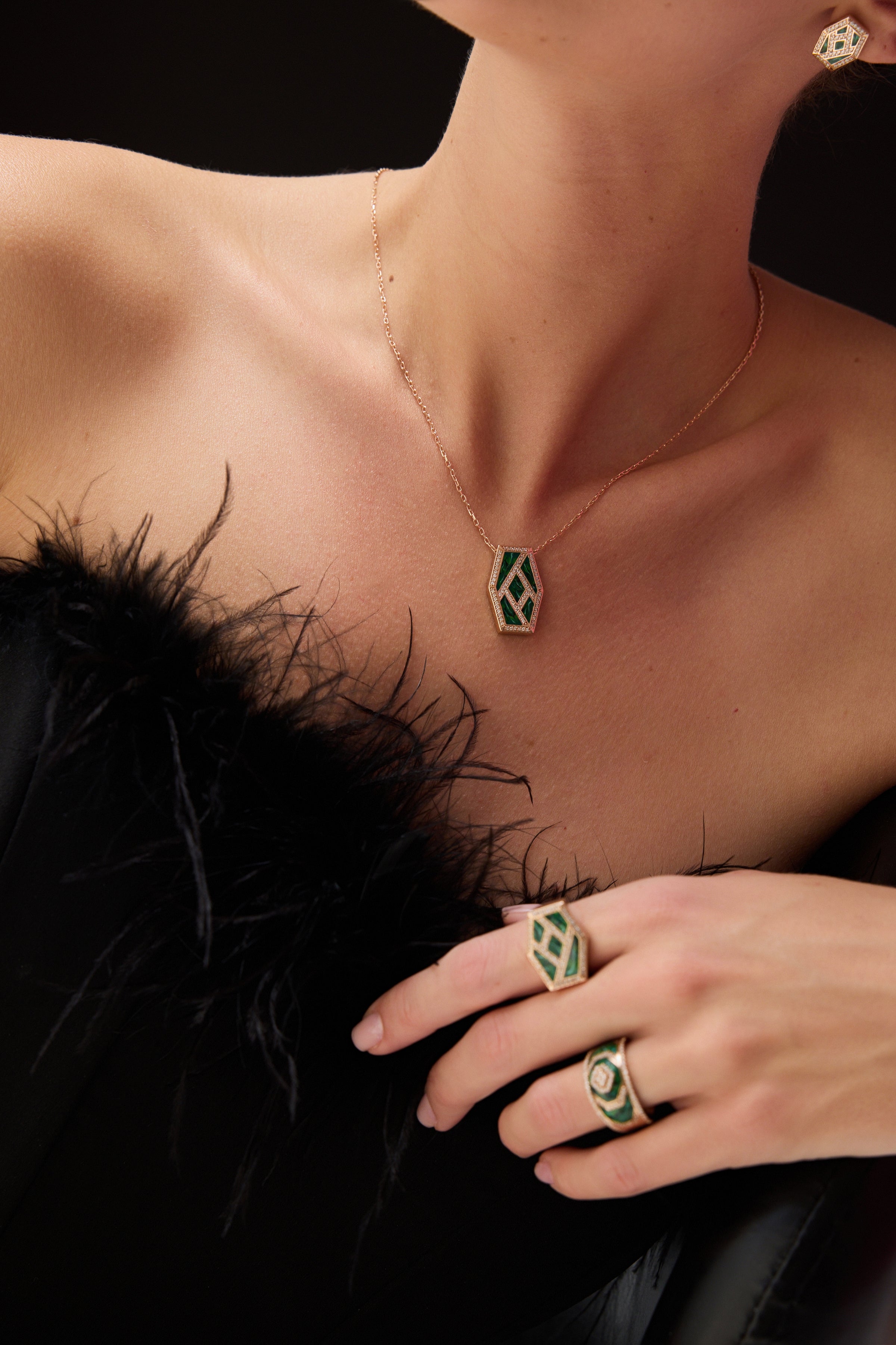 Intersection Diamond Green Enamel Necklace