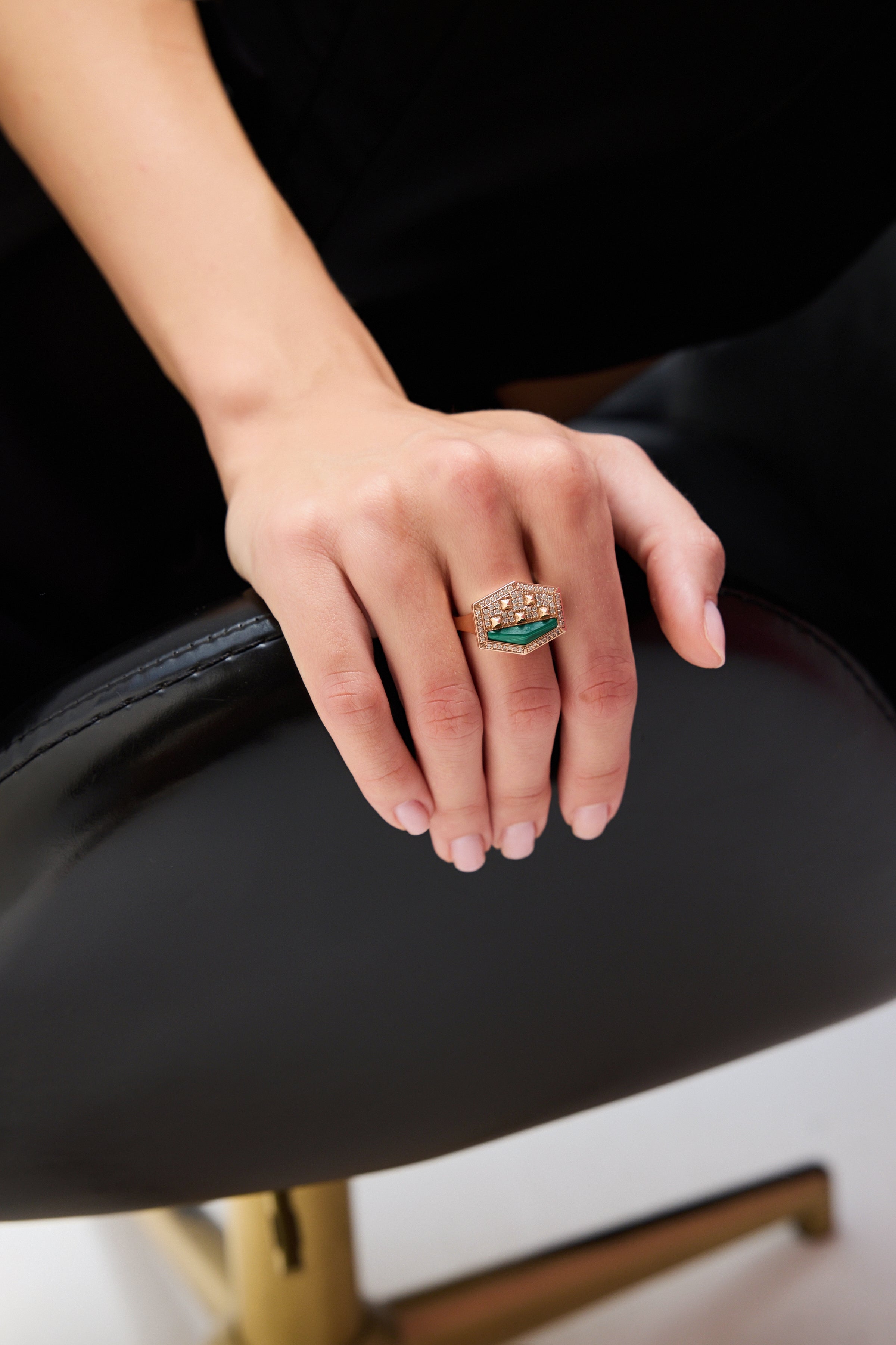 Intersection Diamond Naturel Malachite Ring