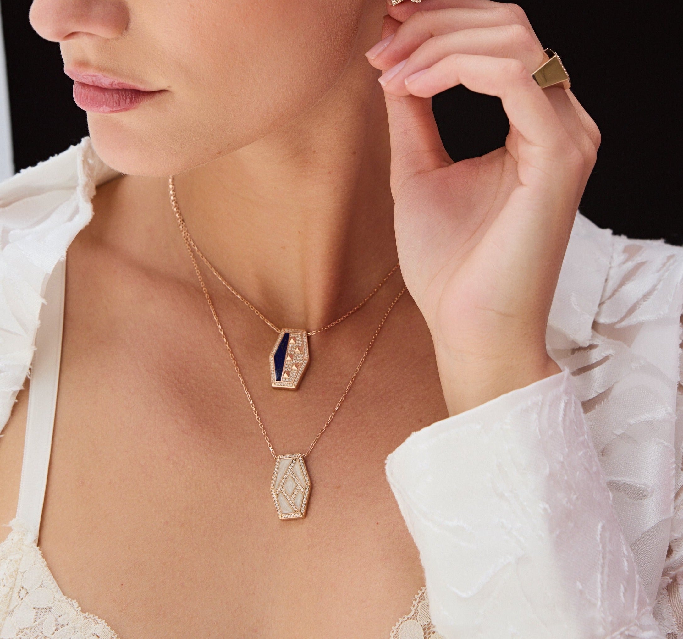 Intersection Diamond White Enamel Necklace
