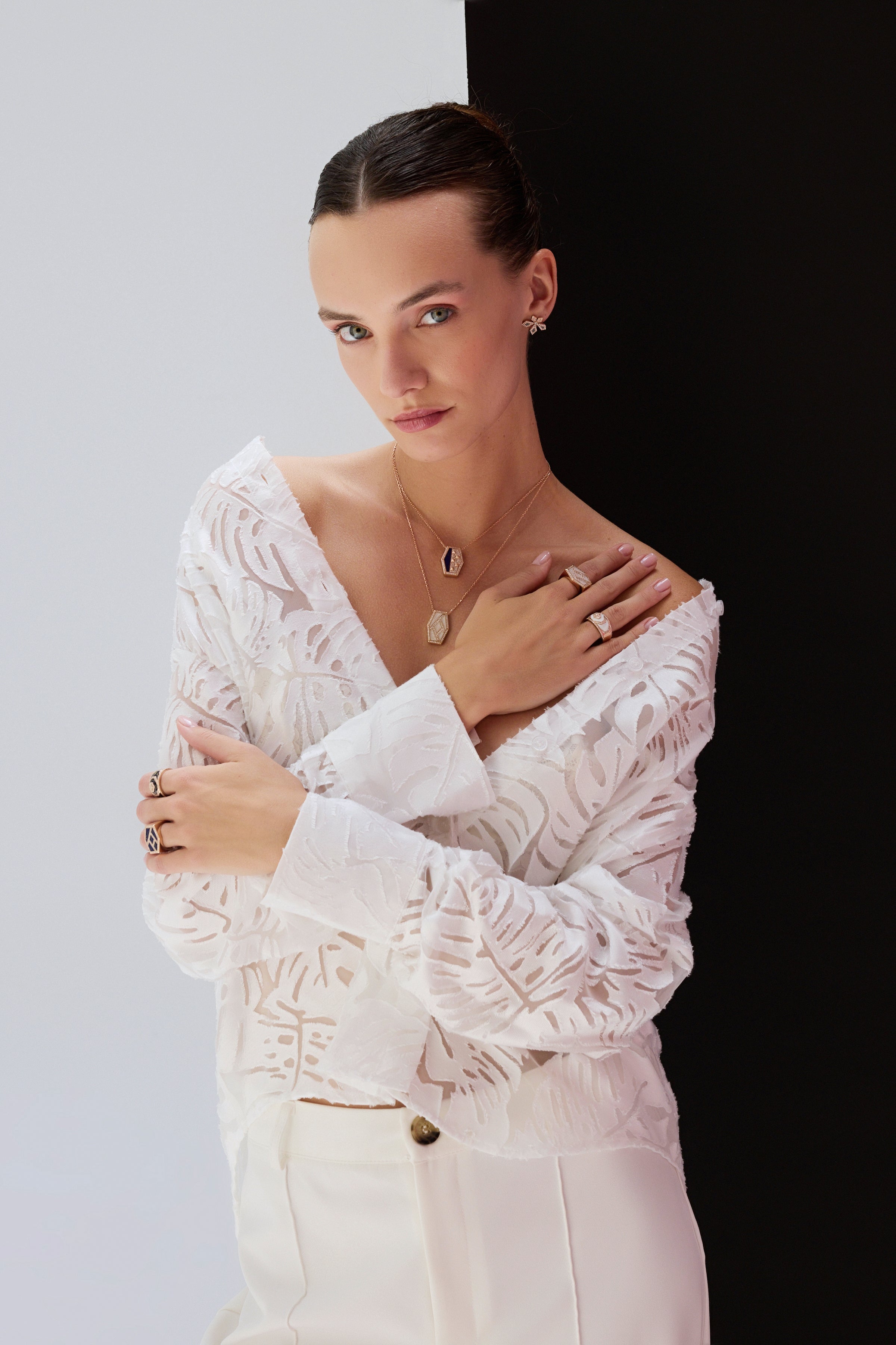 Intersection Diamond White Enamel Ring