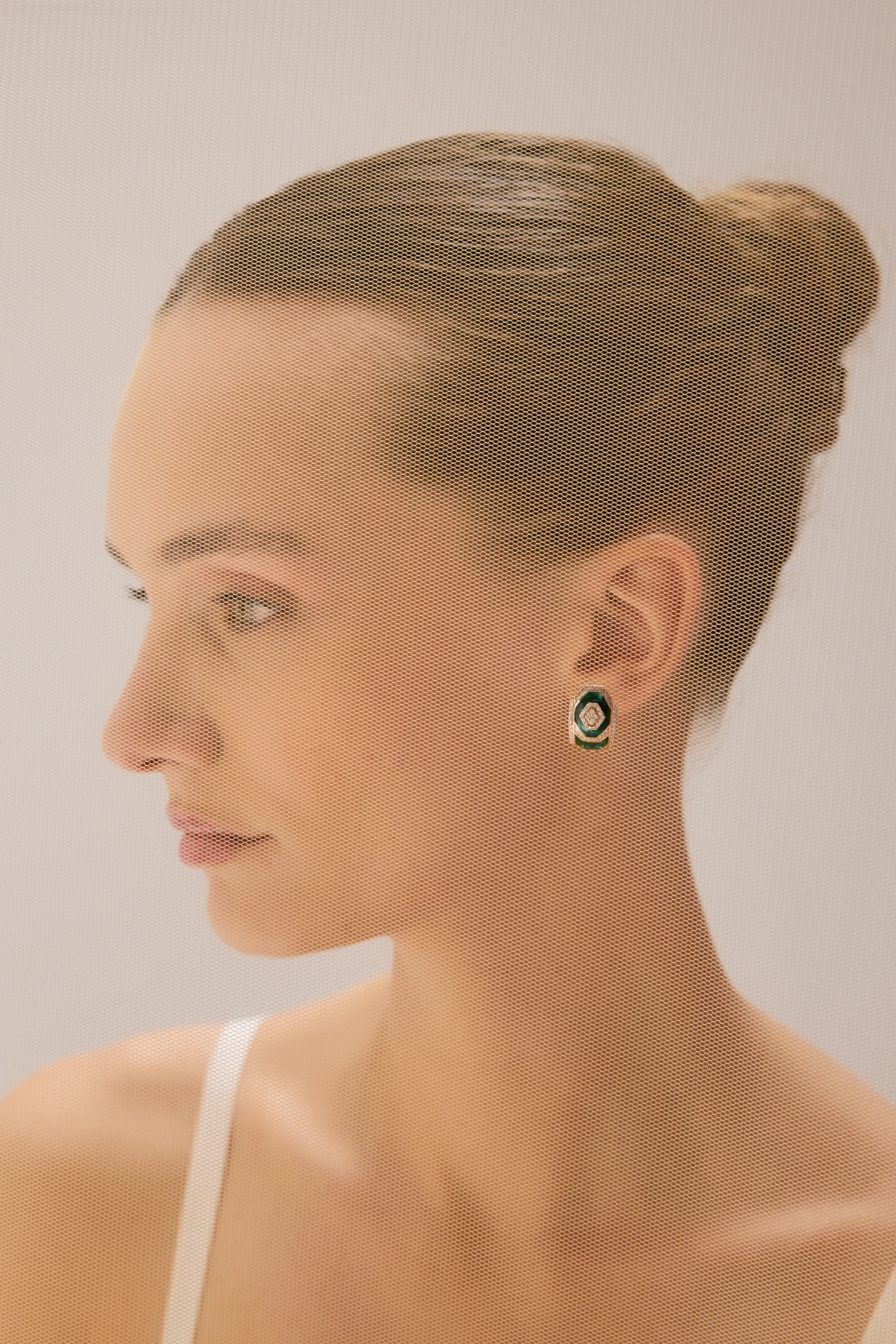 Intersection Diamond Green Enamel Earring