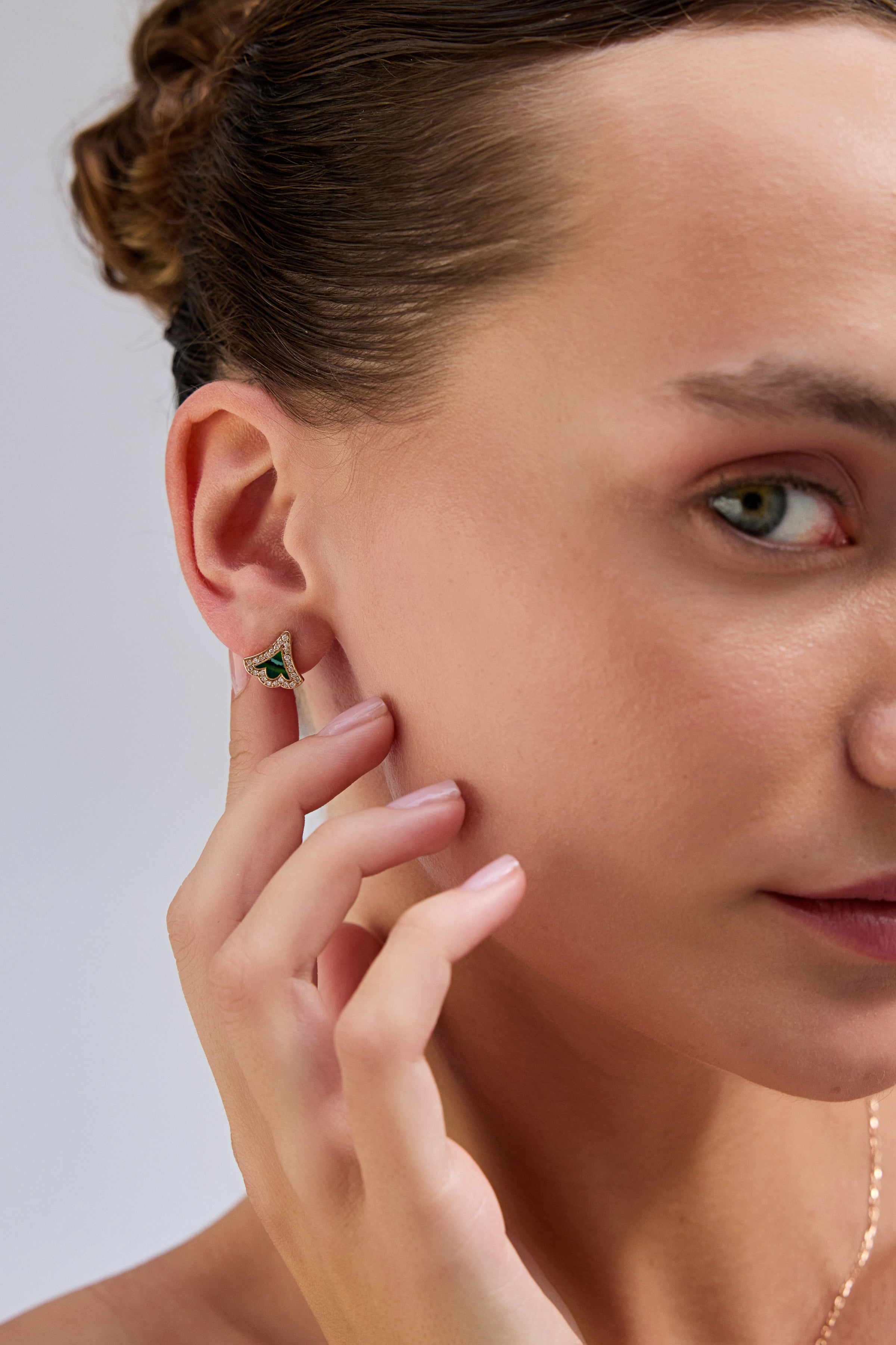 Rumi Diamond Green Enamel Earring