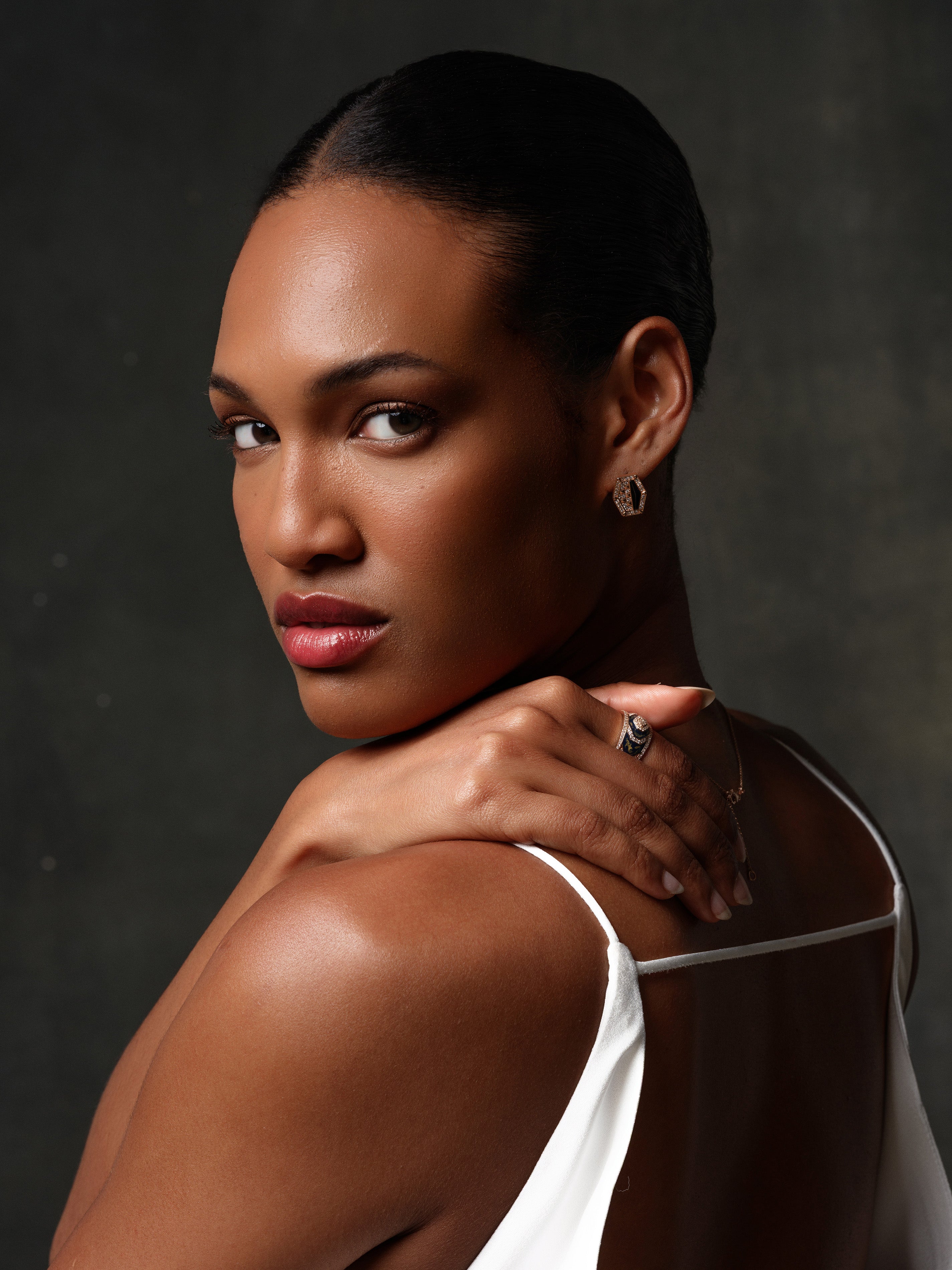 INTERSECTION DIAMOND LAPIS ENAMEL EARRING