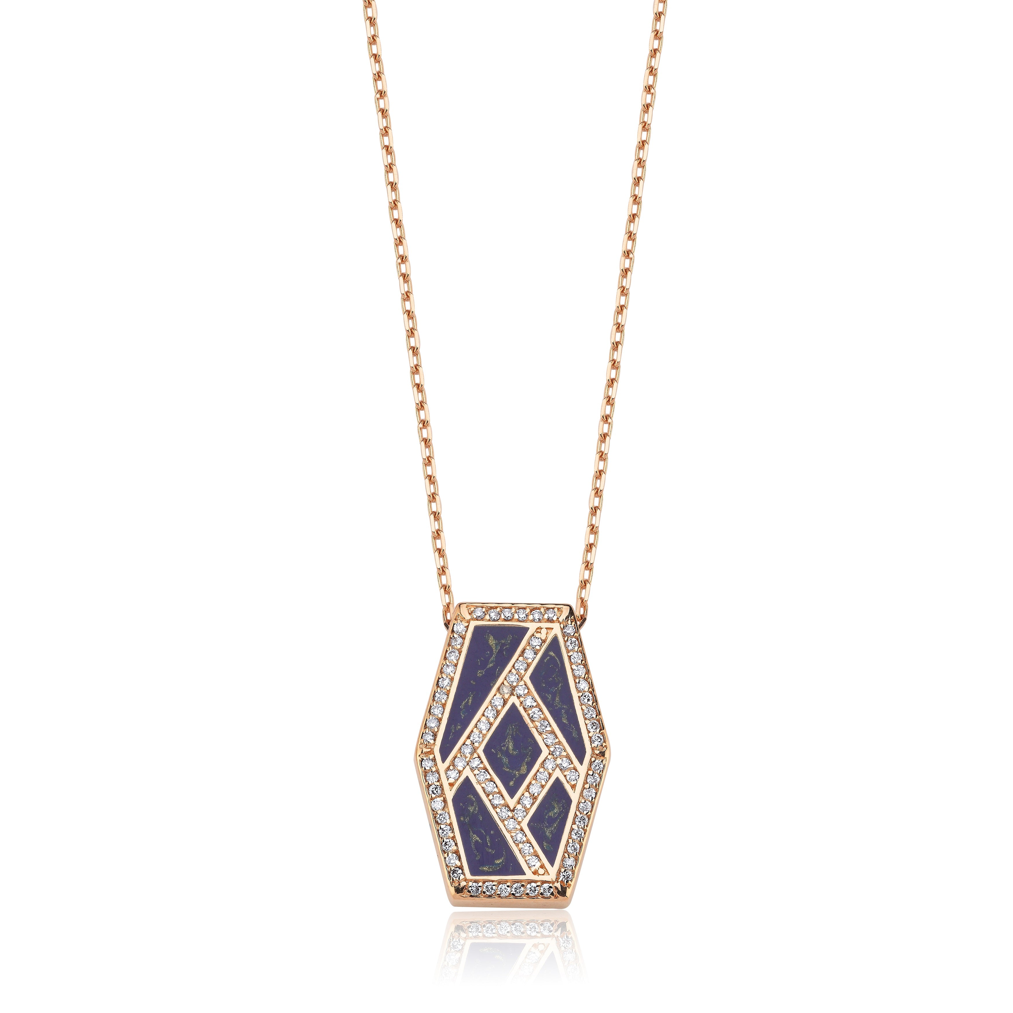 Intersection Diamond Blue Enamel Necklace