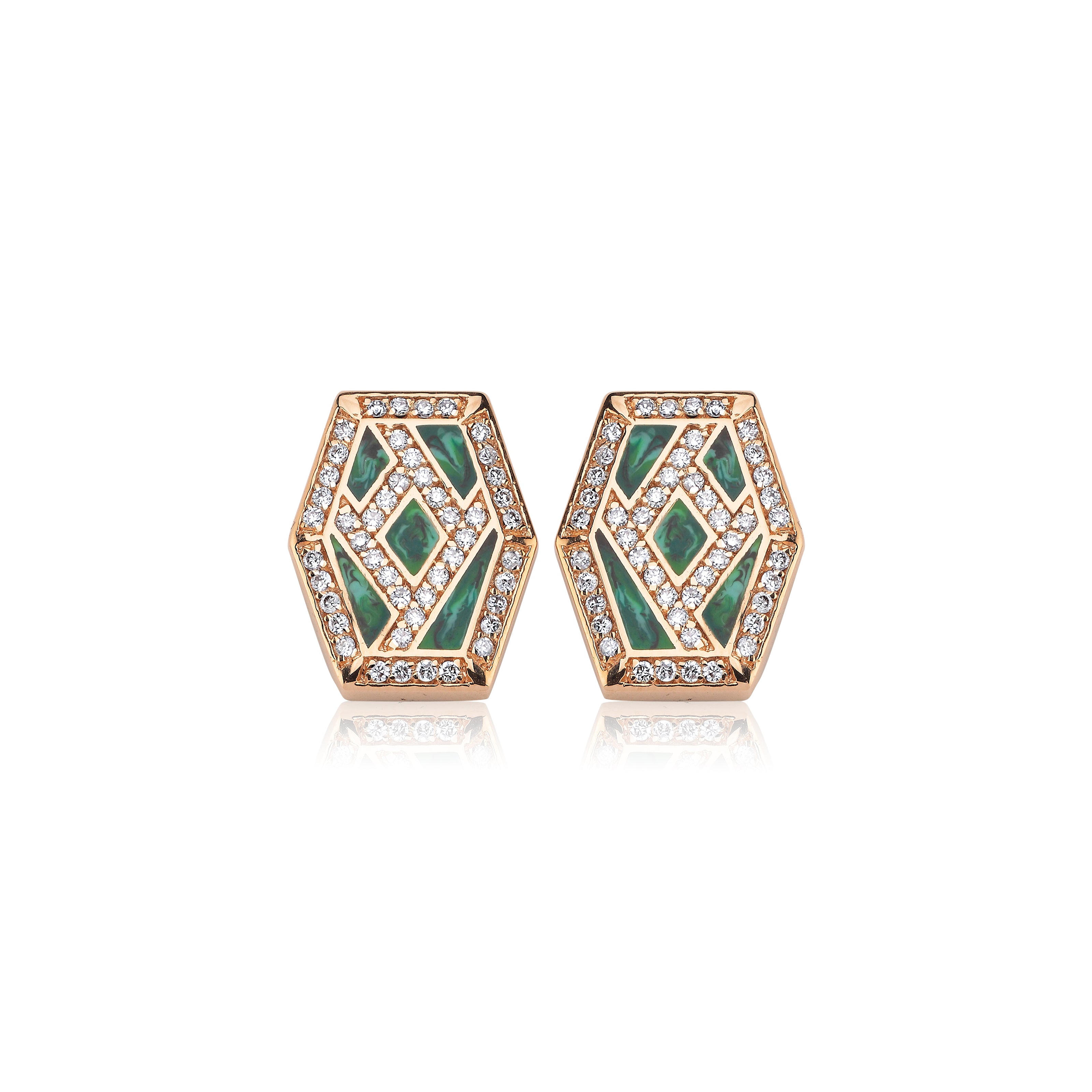 INTERSECTION DIAMOND GREEN ENAMEL EARRING