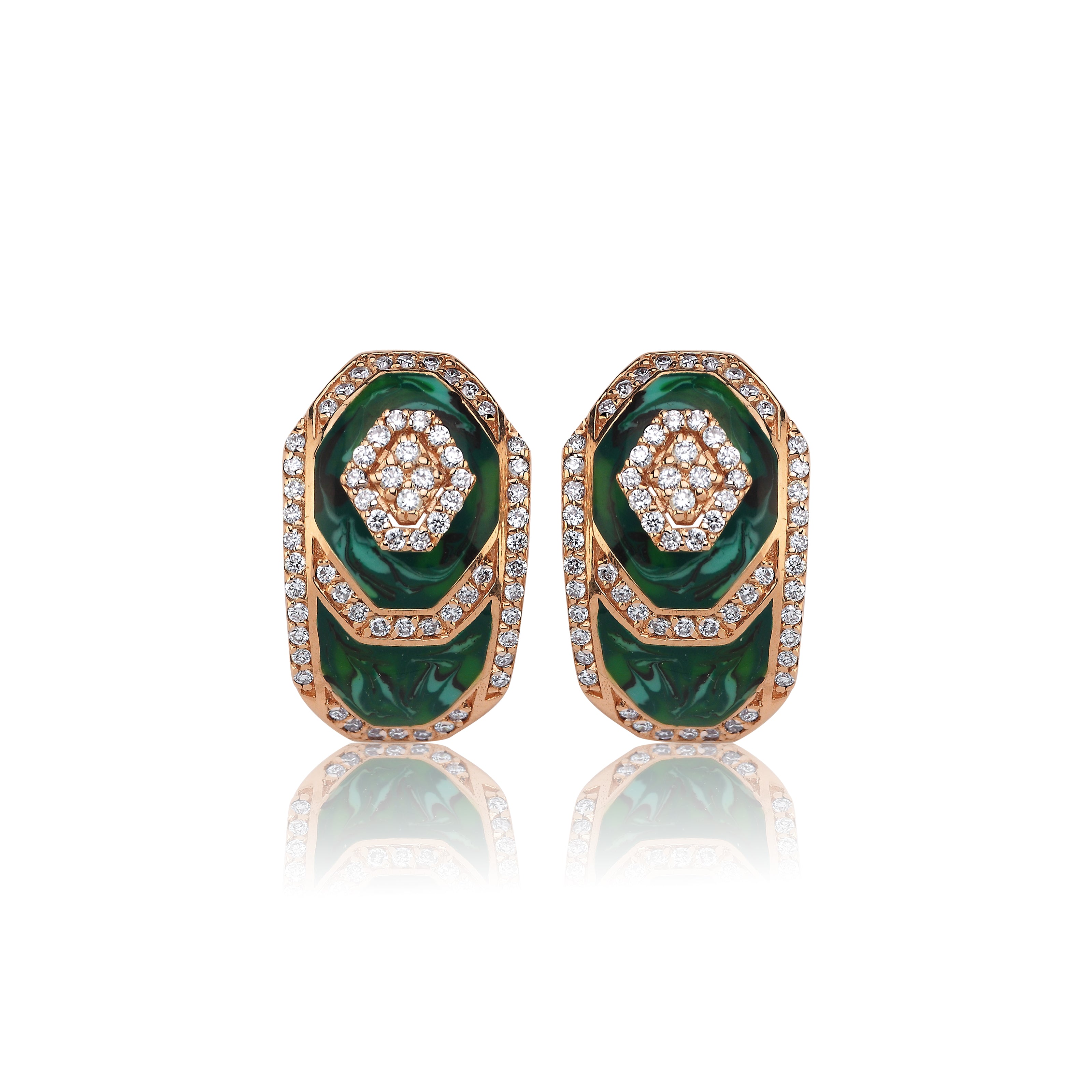 INTERSECTION DIAMOND GREEN ENAMEL EARRING