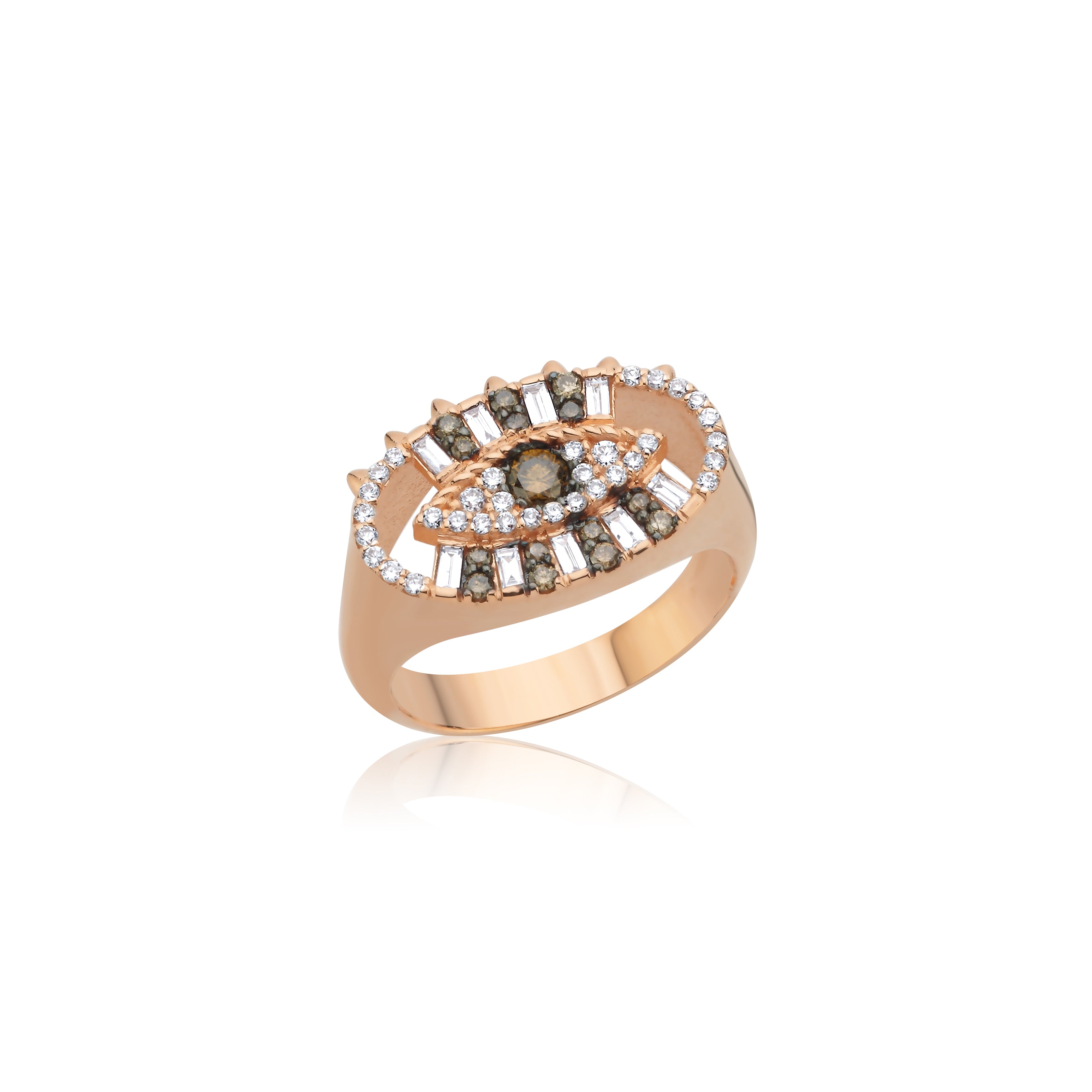 LUCKY EYES WHITE AND BROWN  DIAMOND RING