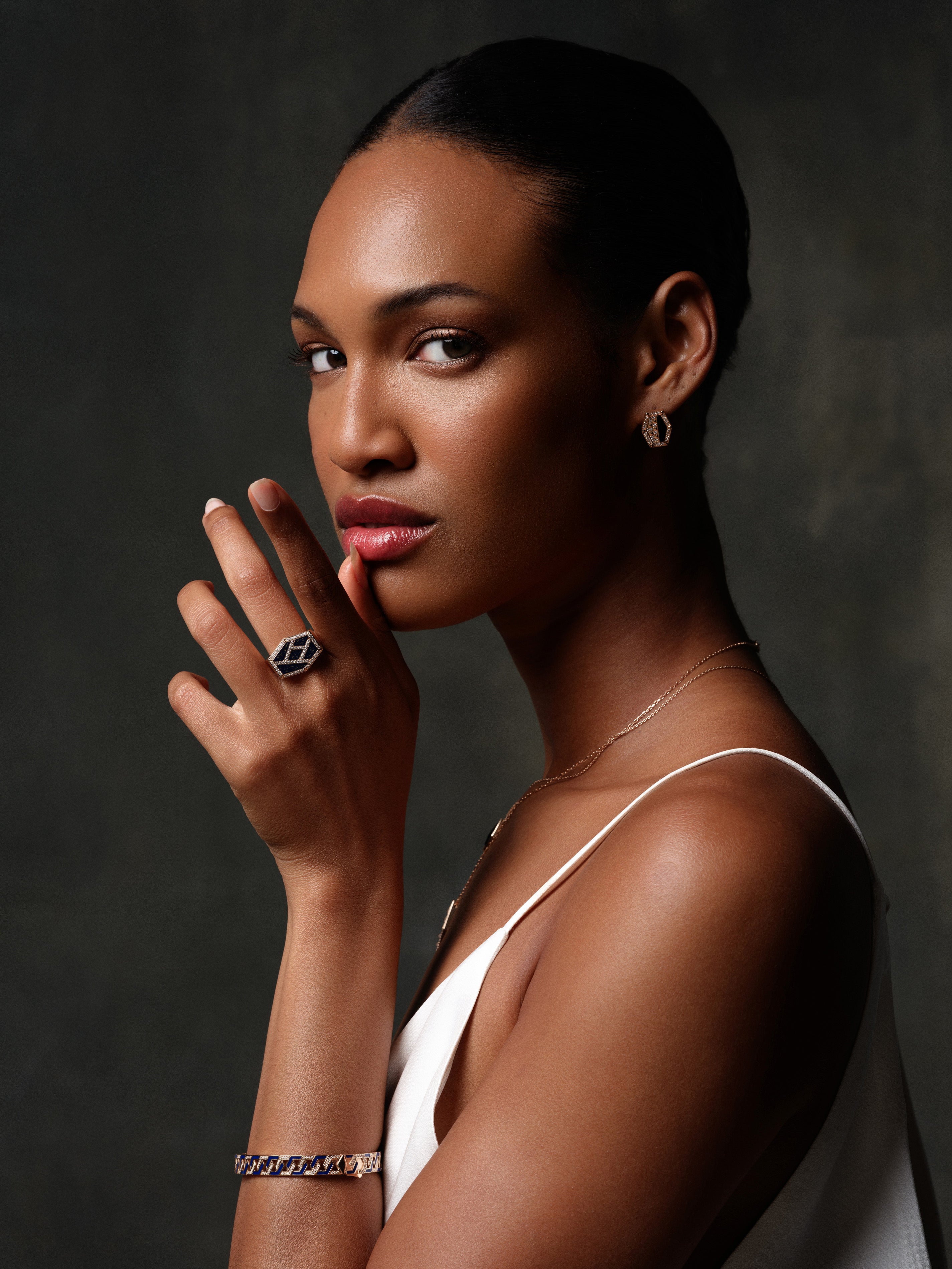 INTERSECTION DIAMOND BLUE ENAMEL RING